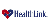 HealthLink logo with a heart and a check mark inside it