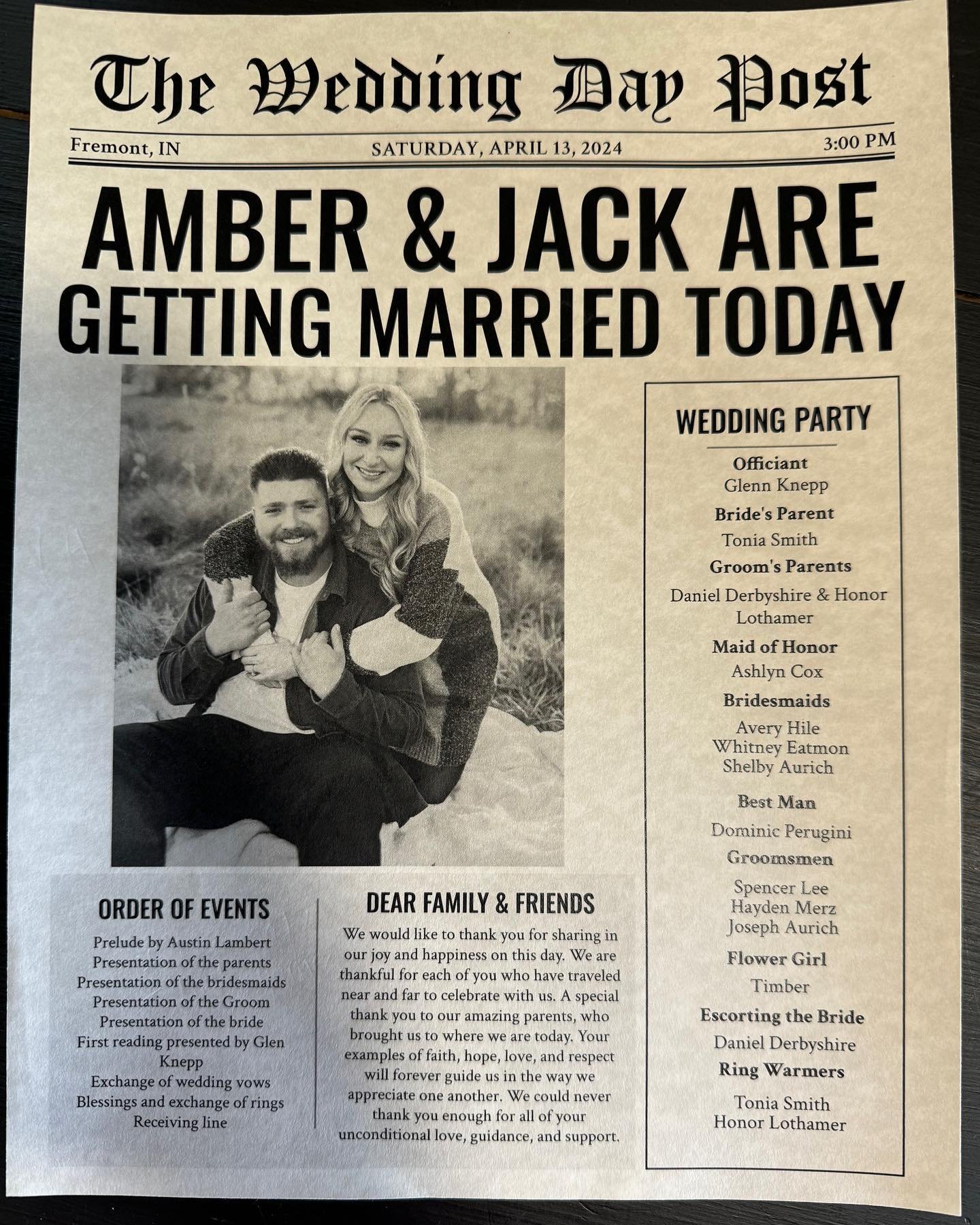 Our couples are so creative! We loved this program option our most recent TMD couple chose to do 🗞️