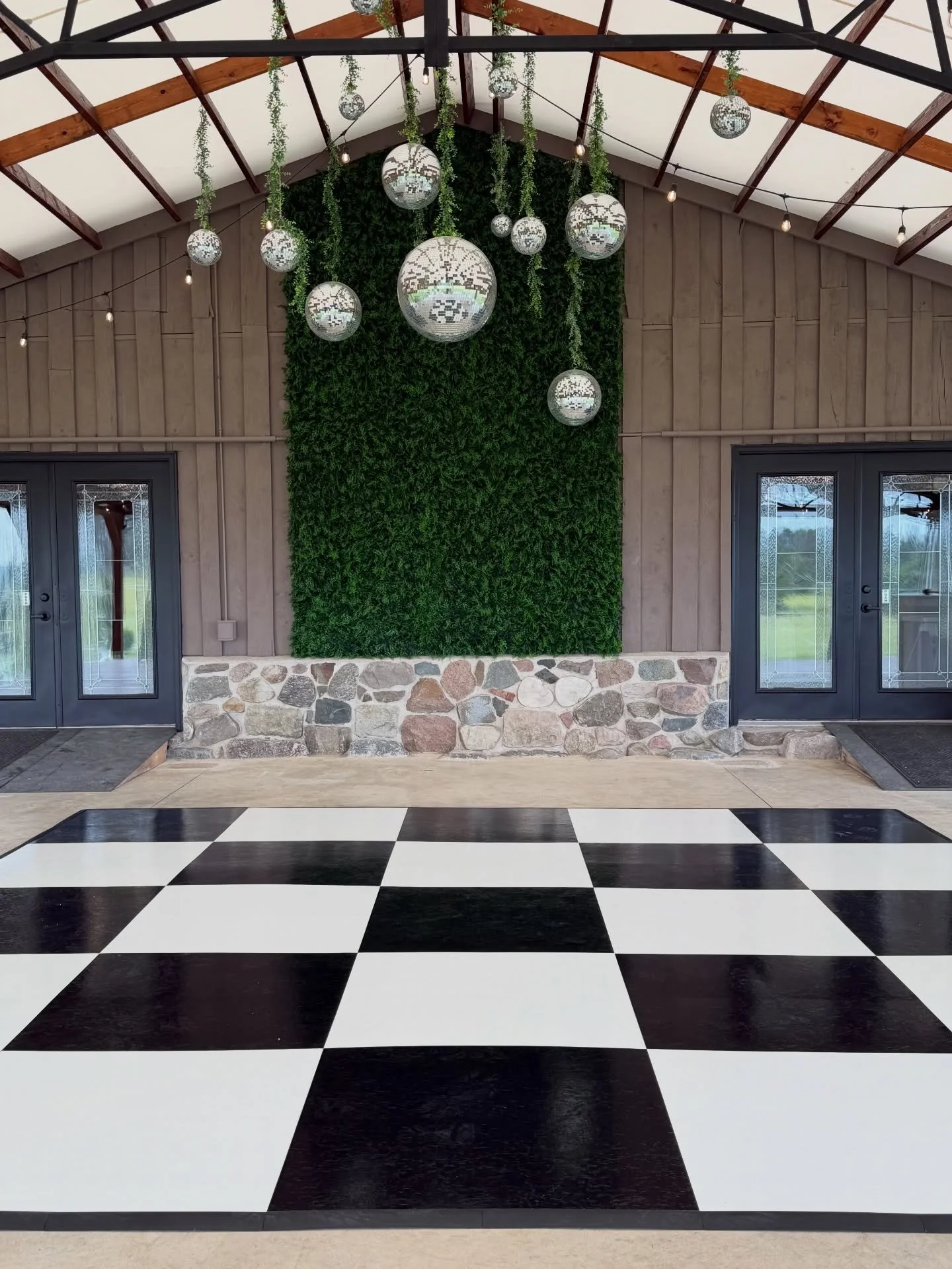 One of our favorite upgrades to date 🤍. We added this classic black and white dance floor to our inventory and it completely transforms the space. We can&rsquo;t wait to see the photos our couples will create here this season!