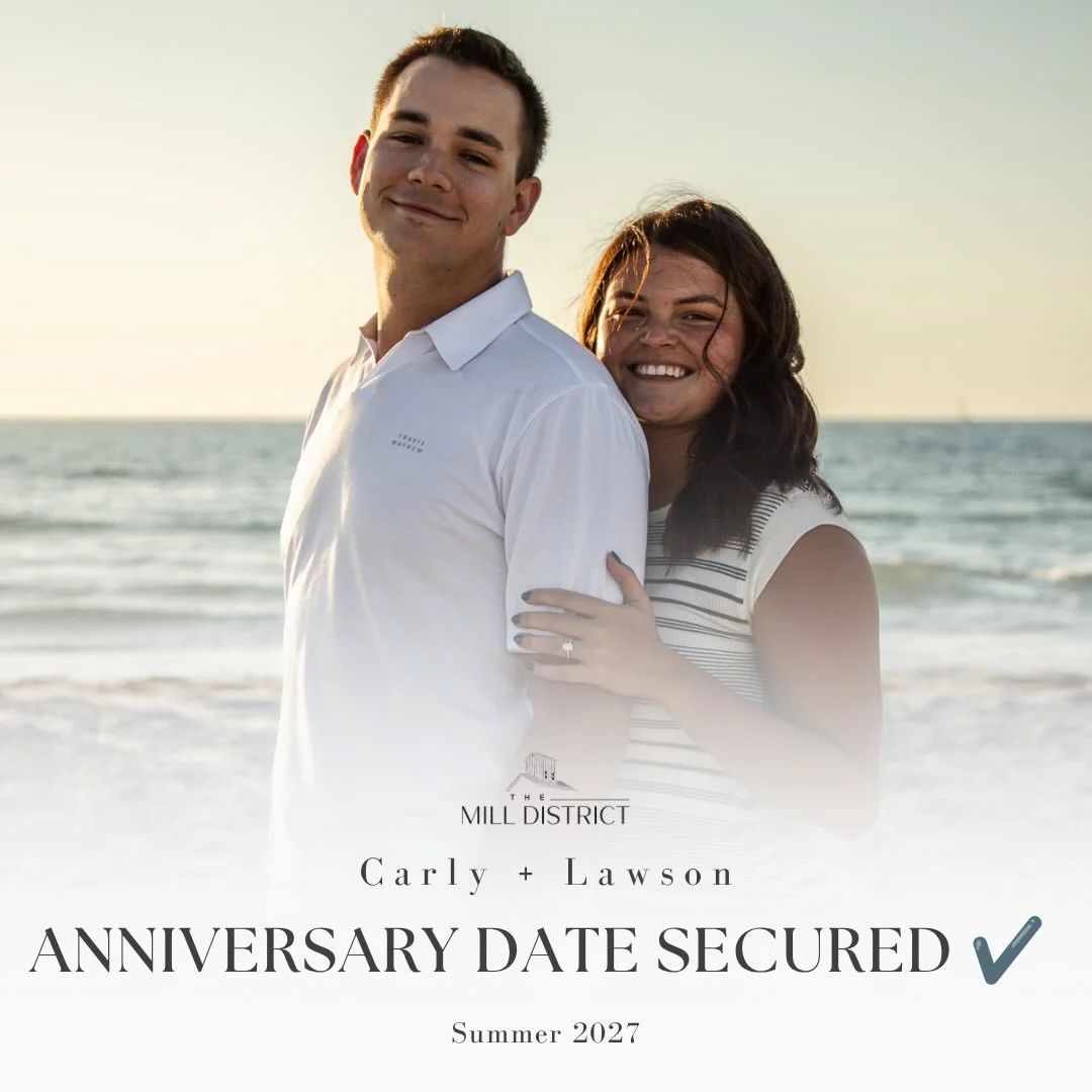 Another wedding date removed from our website! We could not be more excited for Carly and Lawson to join our Mill District family next summer! There truly is nothing more exciting than securing your venue 🤍 

Our 2027 dates are nearly full (just 4 l