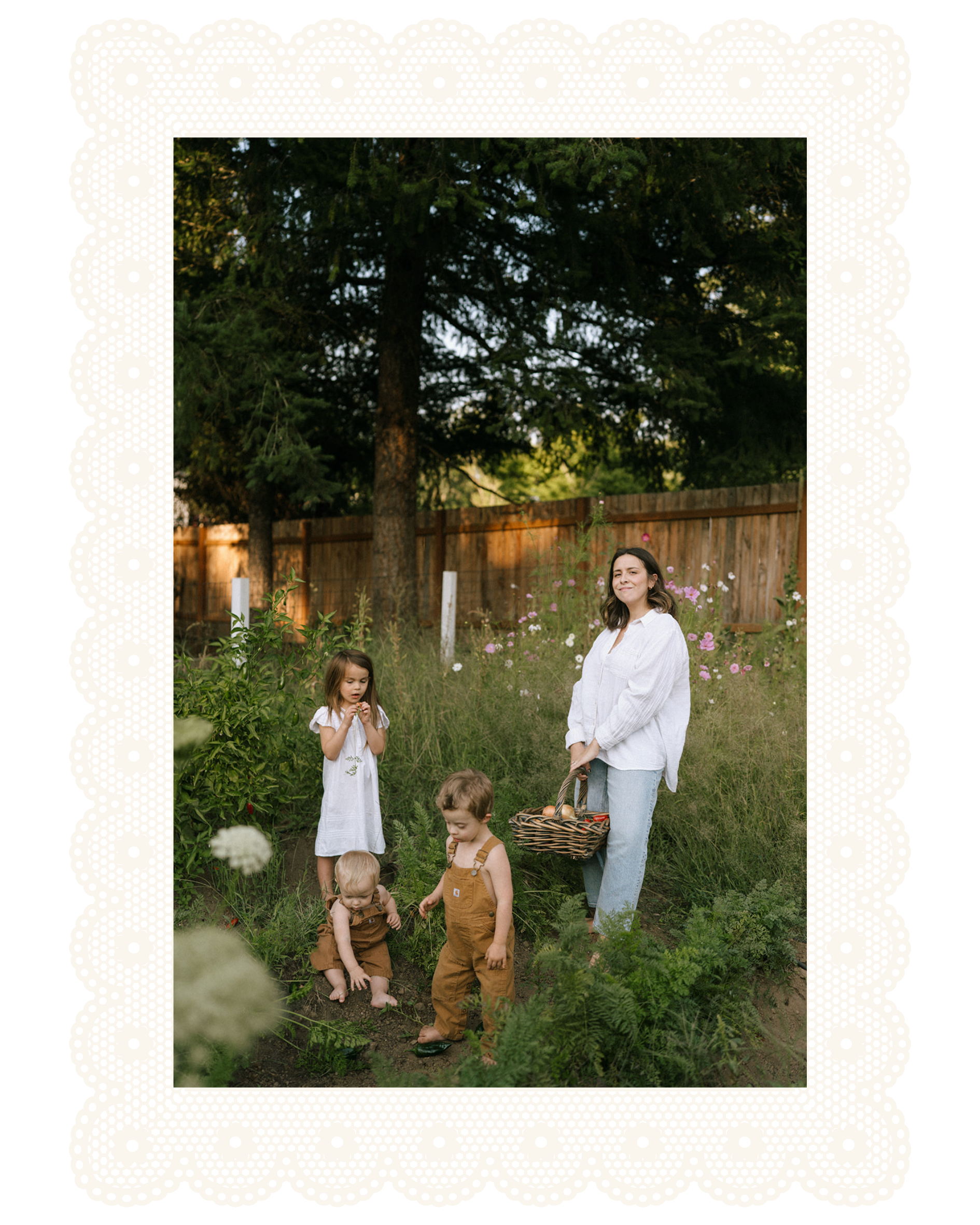 mom and children in garden