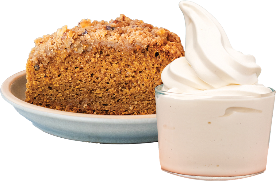 soft serve and slice of coffee cake