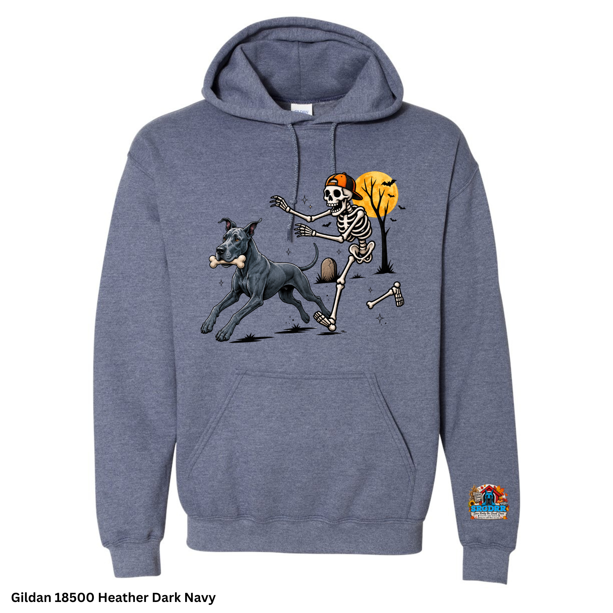Skeleton Chasing Great Dane Halloween Hoodie