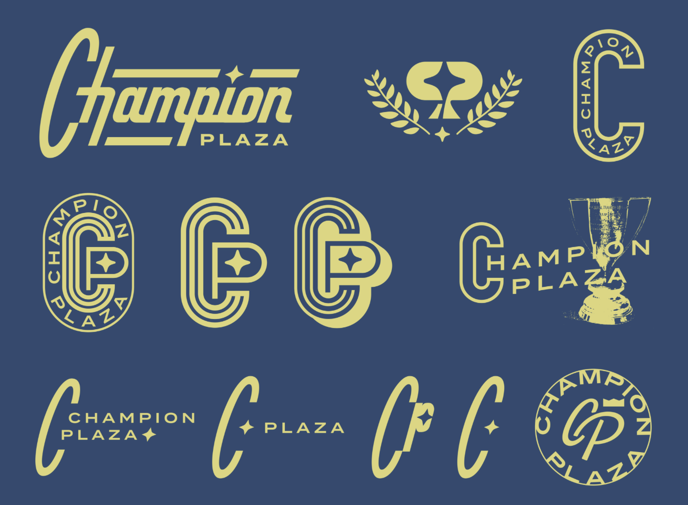 navy and yellow champion plaza logo design