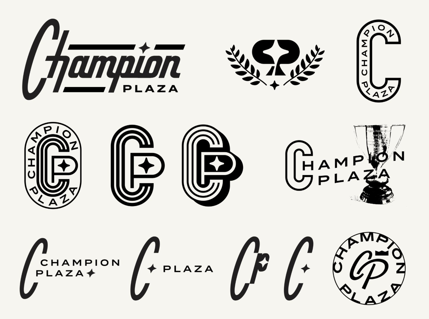 black and white champion plaza logo