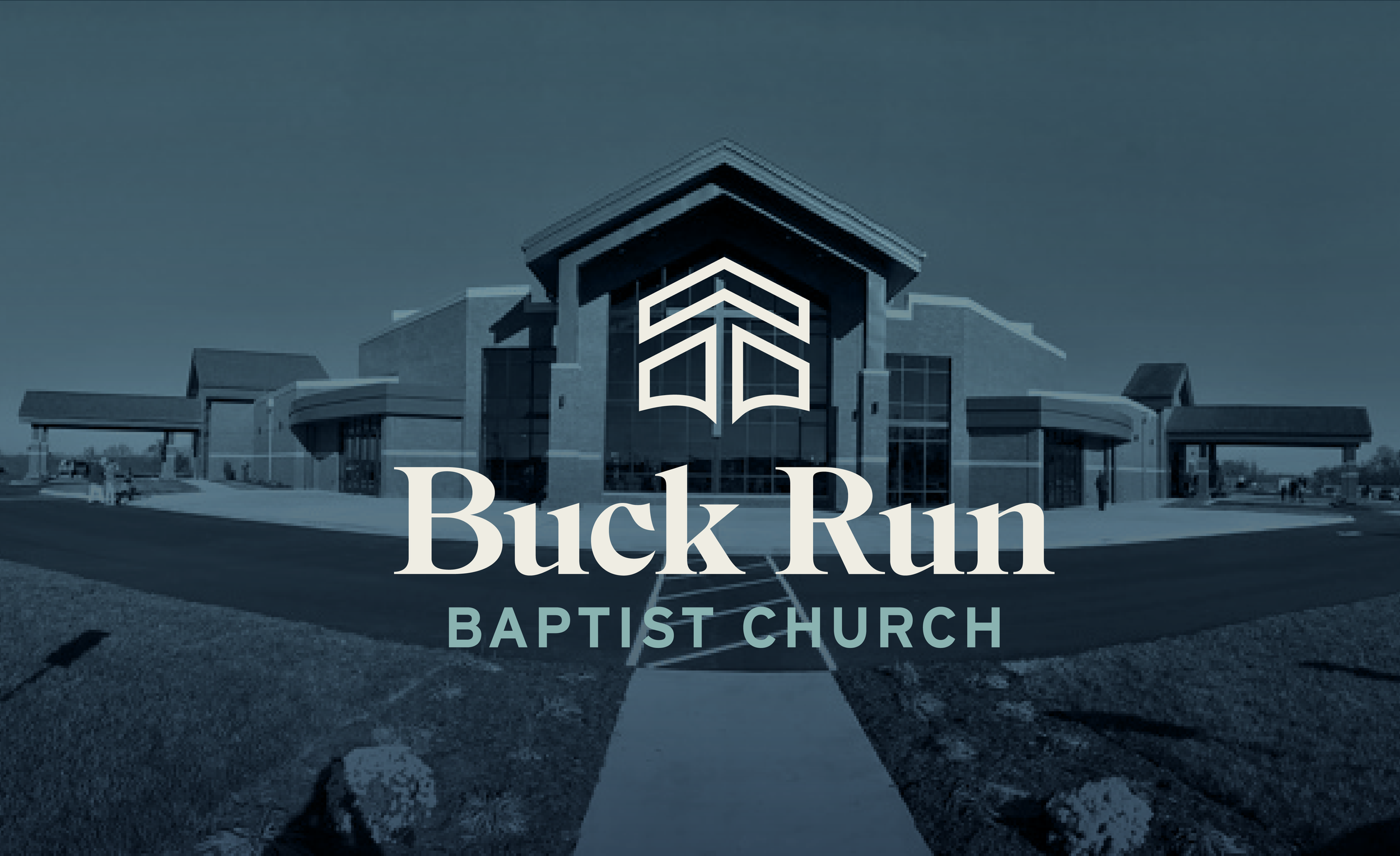 logo overlay a baptist church that says "buck run"