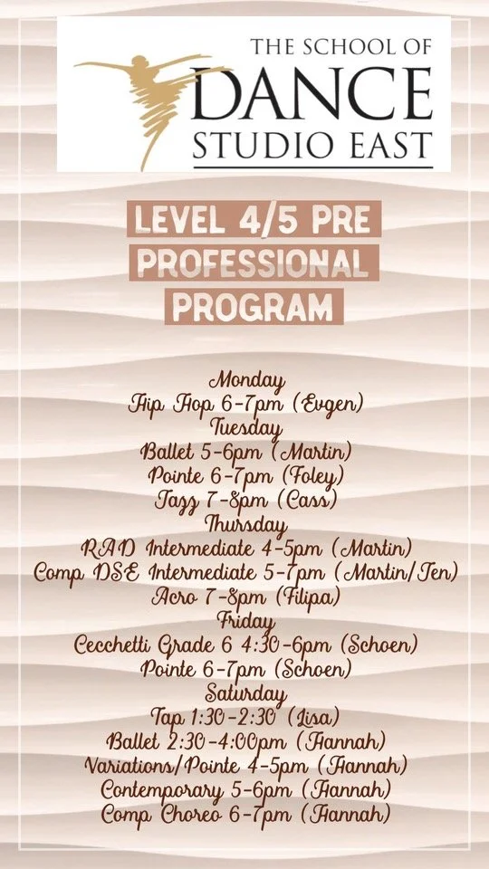 Dynamic Pre/pro Perth Schedule and Registration Pre-Profesional Program — Dance Studio East