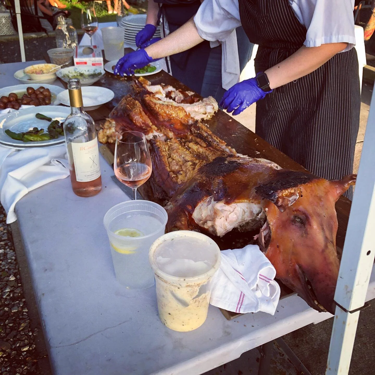 If y&rsquo;all missed the Summer of Ros&eacute; Fest @lenoiratx , you missed something special. This whole-roasted, heritage pig was amazing. Don&rsquo;t sleep on the next one. Come get some amazing food, and wines in the back wine garden soon!