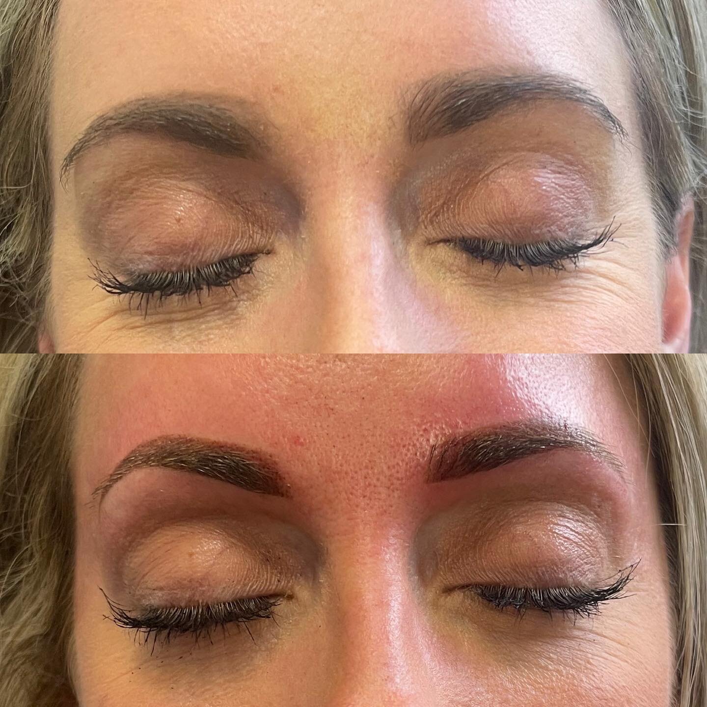 Hello friends! I have been MIA with my posts, so buckle up because this is just the first of many brow transformations that are coming your way. 

Top photo: clients filled in brows, before. 
Bottom photo: immediately after her initial appointment.

