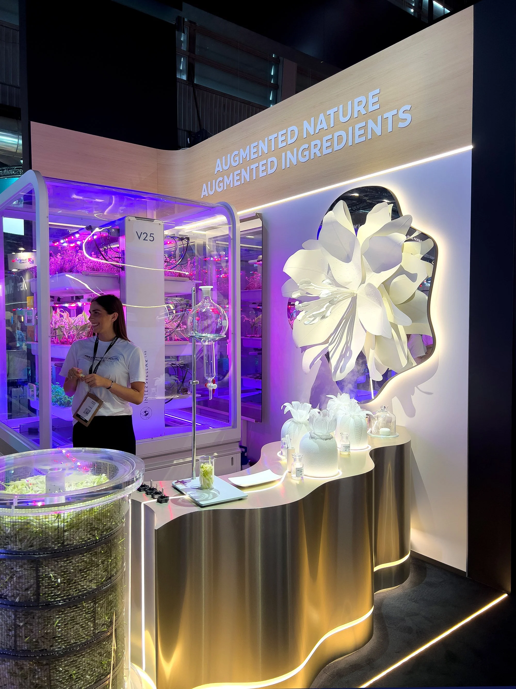 Botanical paper artwork integrated into L'Oréal Group's Vivatech exhibition stand.