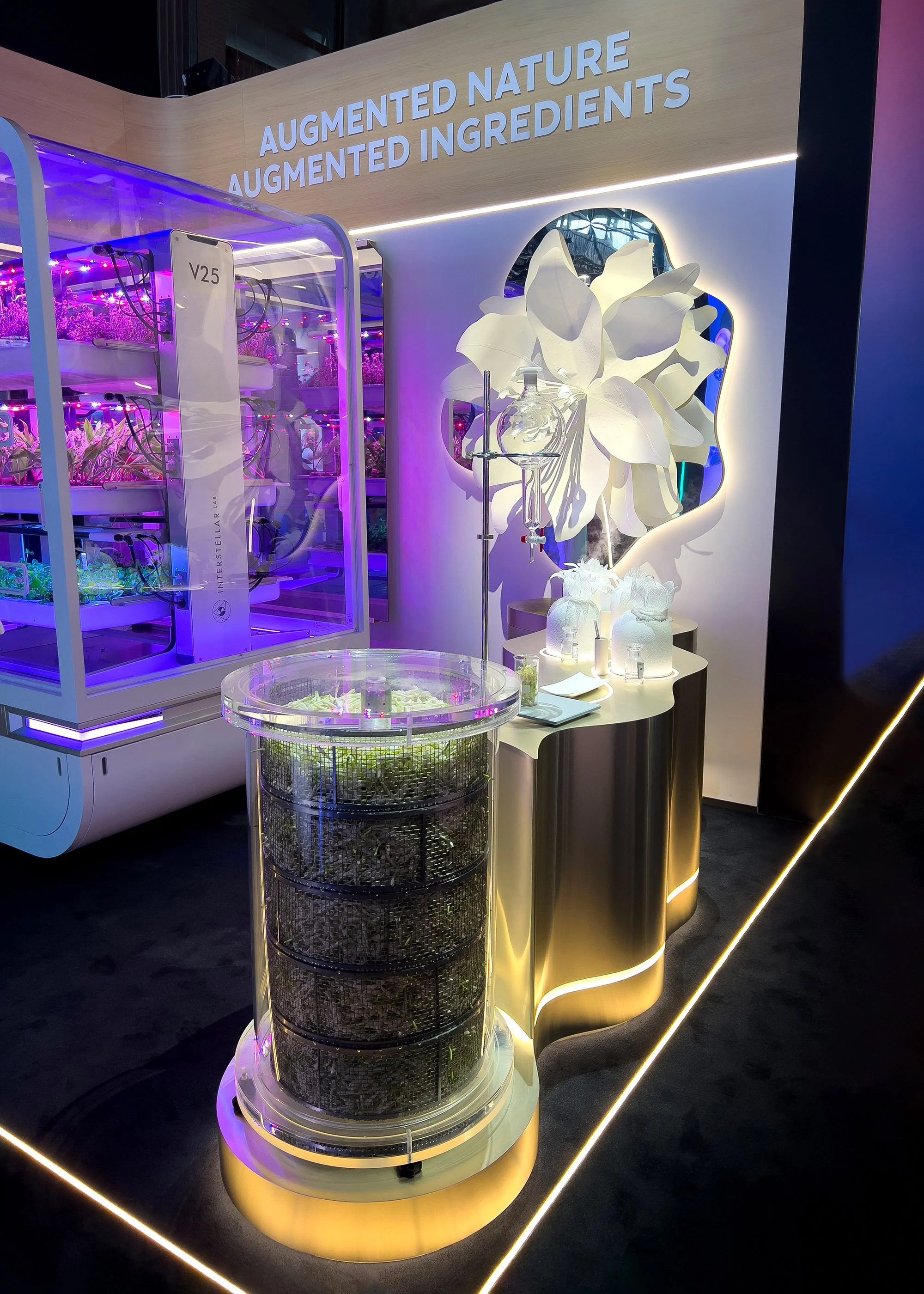 L'Oréal Group exhibition stand at Vivatech featuring a botanical paper installation inspired by augmented nature.