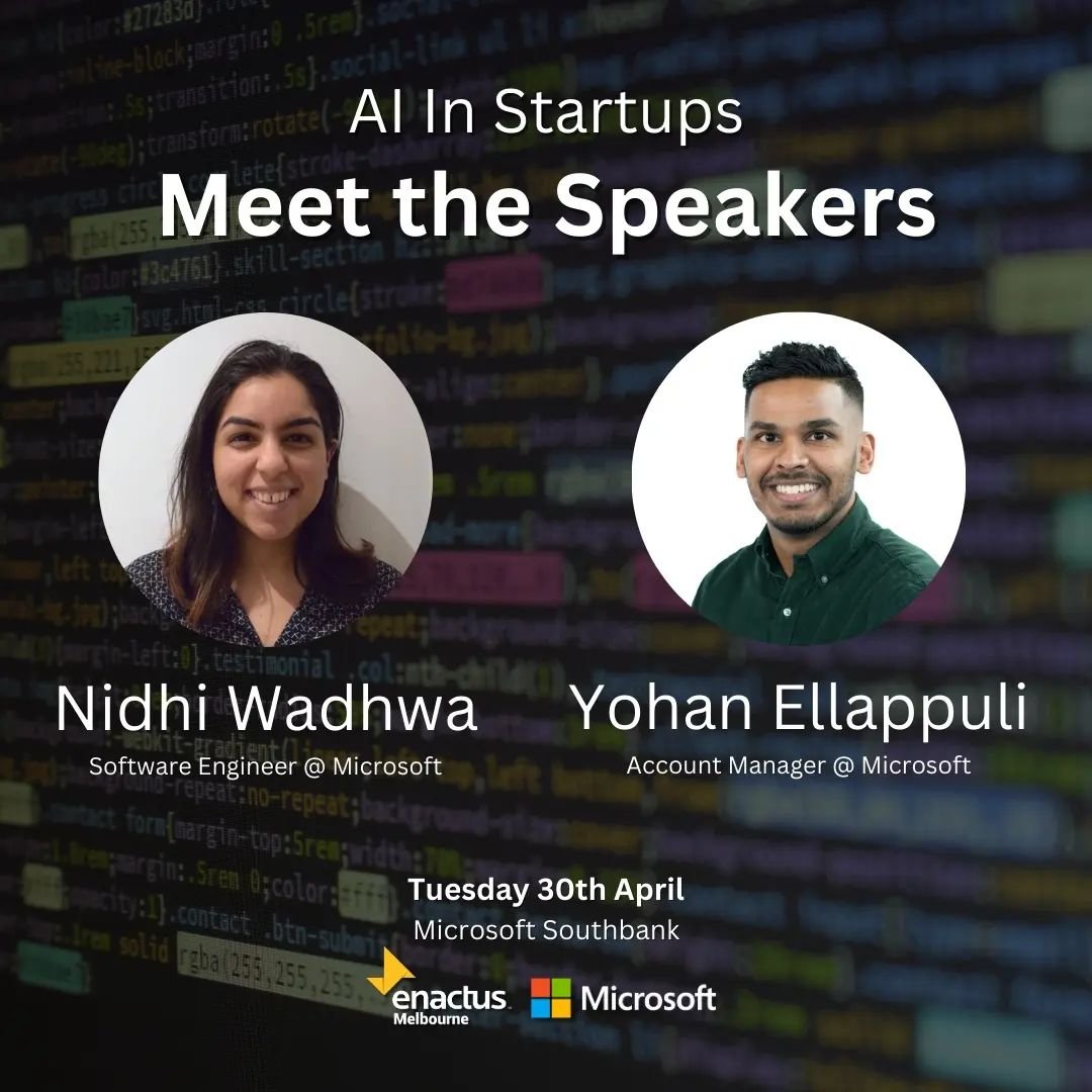 Meet your speakers for tomorrow's AI in Startups event at the Microsoft Southbank HQ!

📅 When: April 30, 3pm-6:30pm

🗺️ Where: Microsoft Southbank - 4 Freshwater Pl, Southbank


👔 Dress Code: Smart Casual