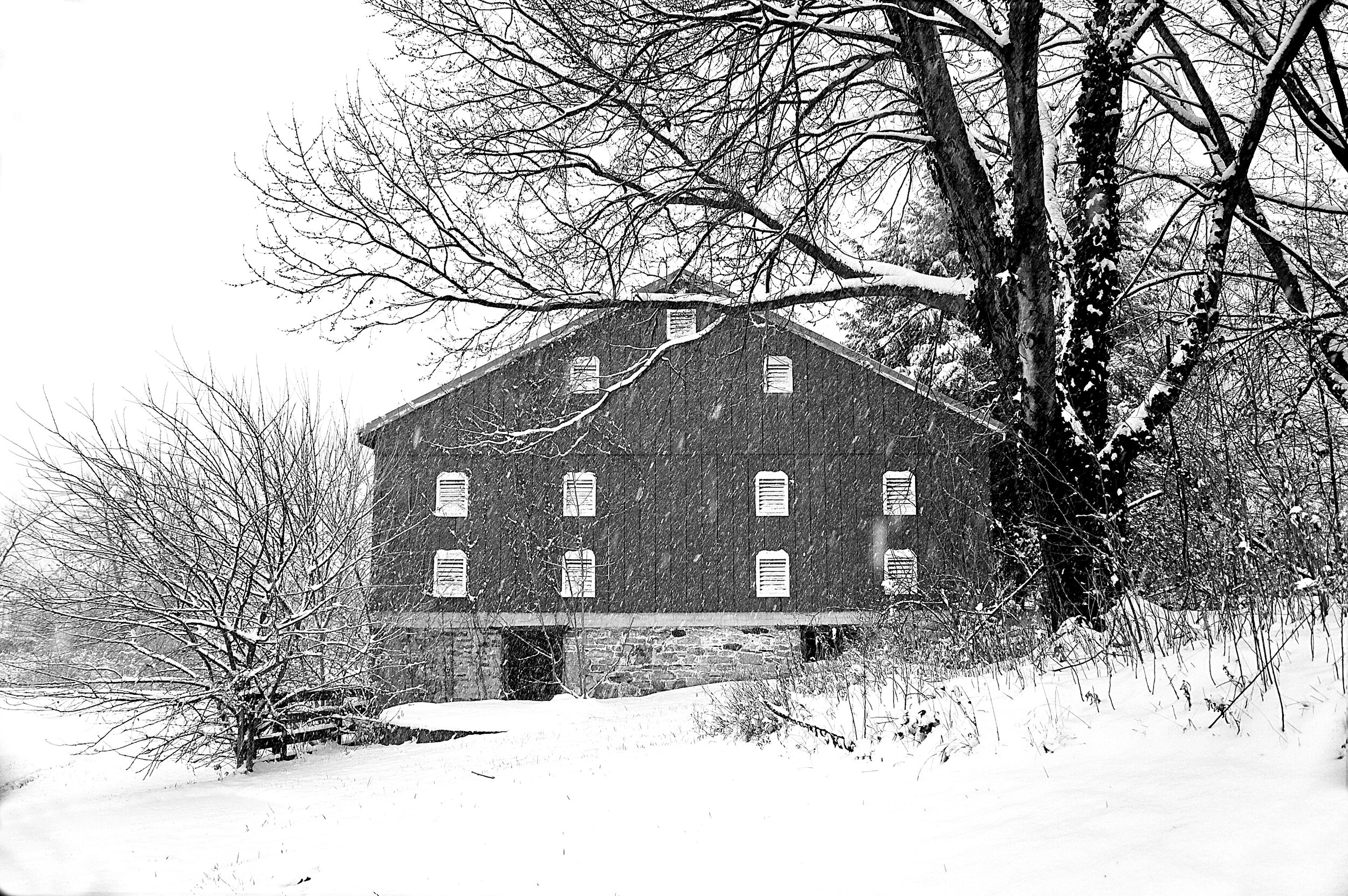 barn in winter