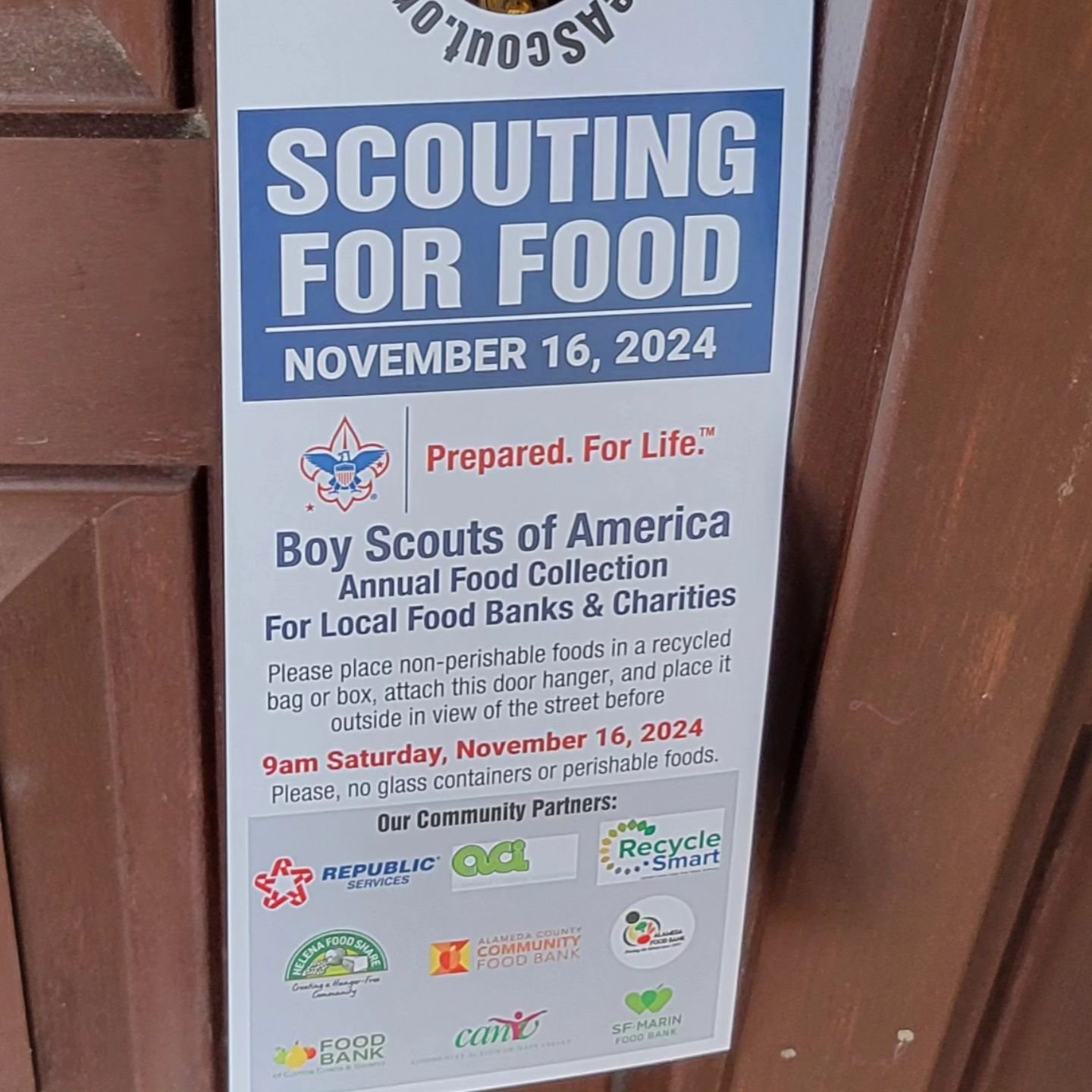 It's Scouting For Food season!  Any non-persishable food  you can provide will help your local food bank help others. Scouts will start picking up donations at 0900 hours on the 16th. Thank you!