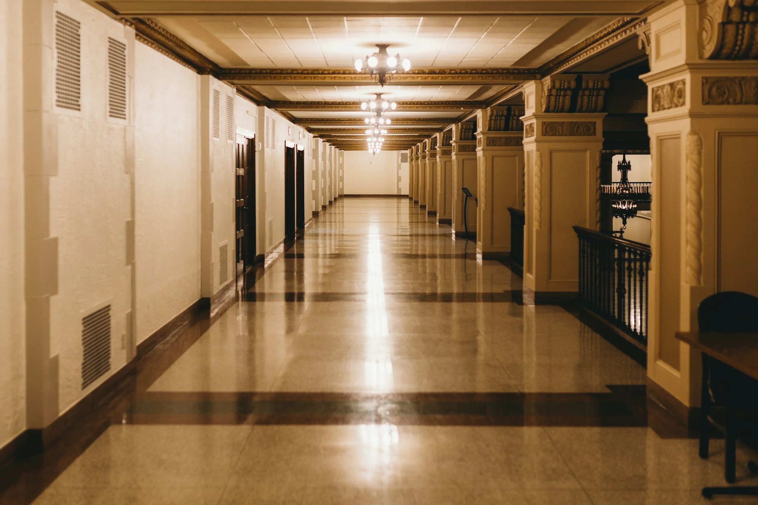 empty marble hall in a hotel