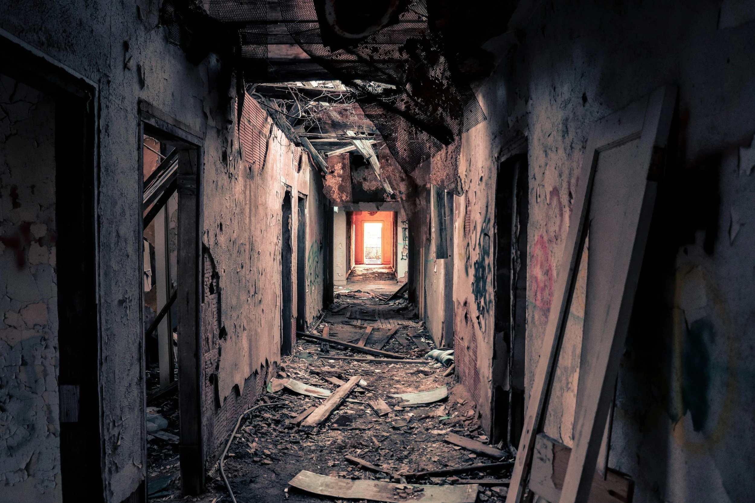dilapidated apartment building hall