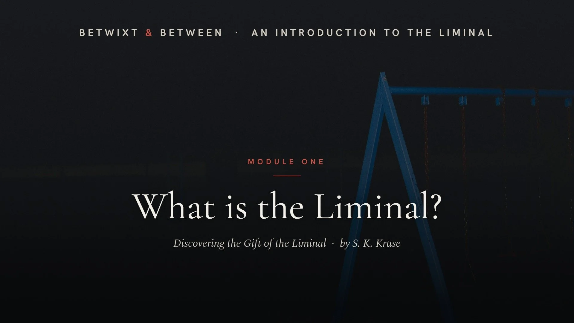 Book cover titled "What is the Liminal?" with a dark background and a blue swing set in the background.