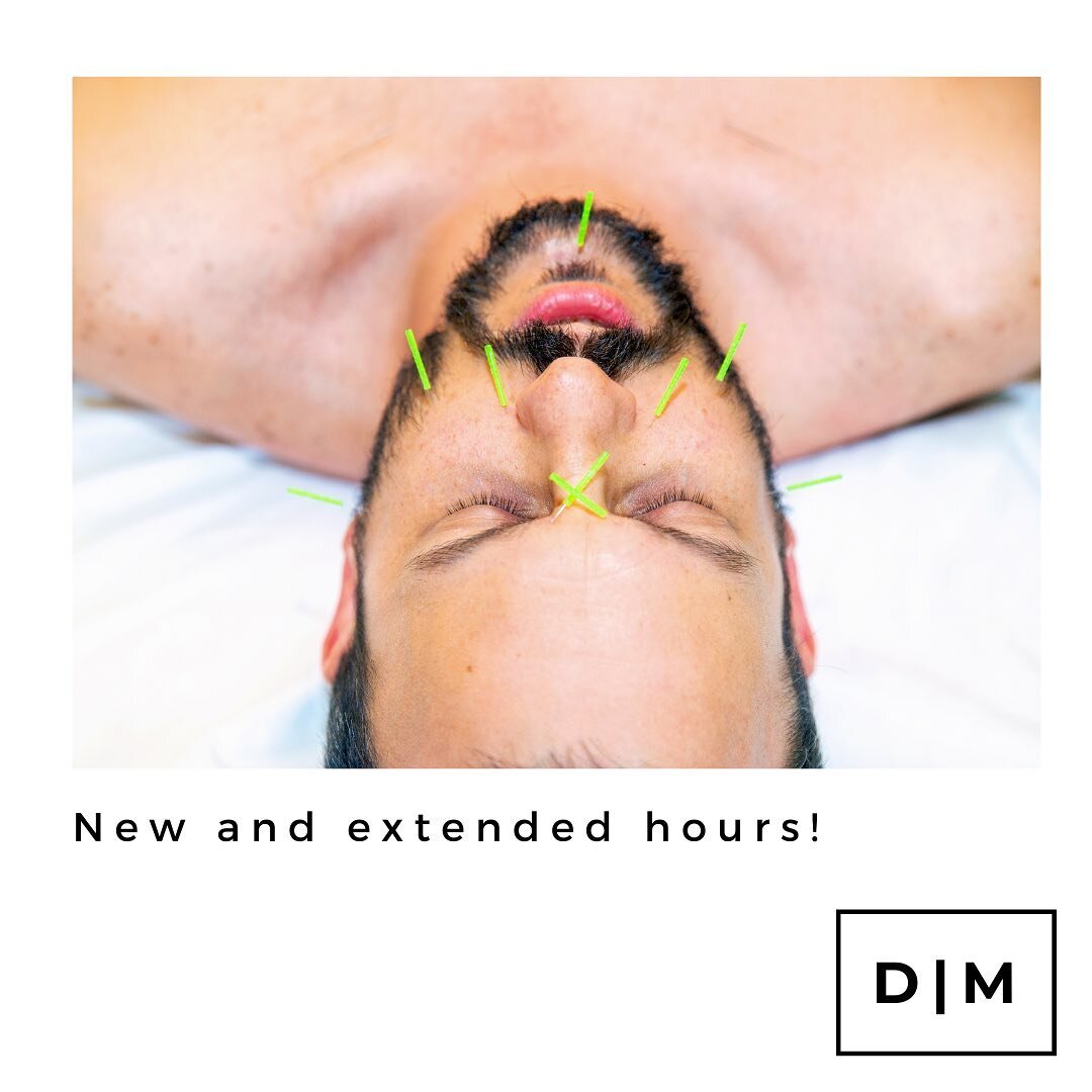 With an additional amazing acupuncturist now on staff, D|M can now offer extended hours on the schedule.

Go to DMacu.com, and click on the booking link. From here you can see availabilities by treatment type or availabilities by practitioner! This a