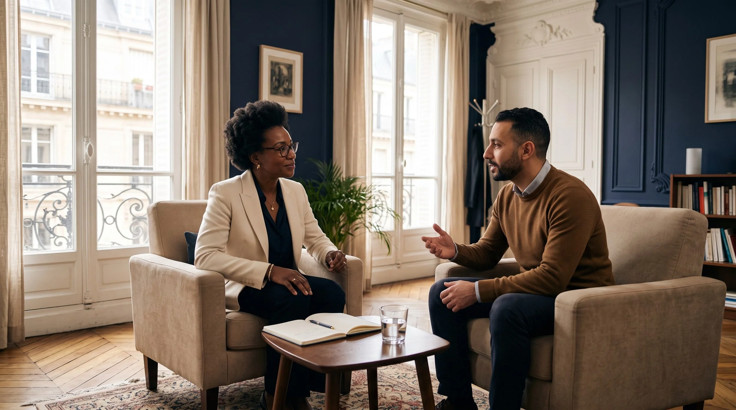Consultante menant un entretien de bilan de compétences avec un client