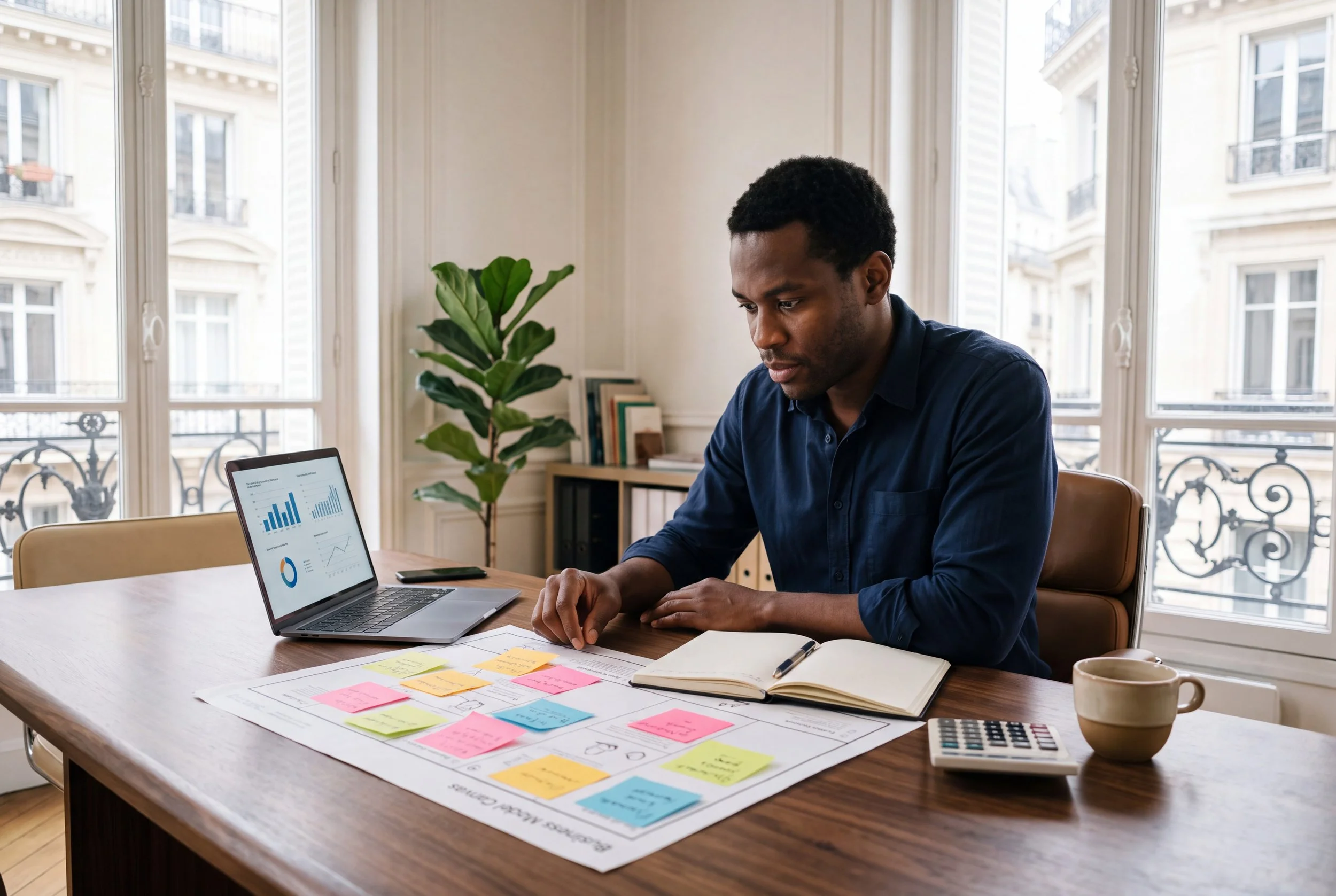 Entrepreneur travaillant sur le business model de son projet de création d’entreprise