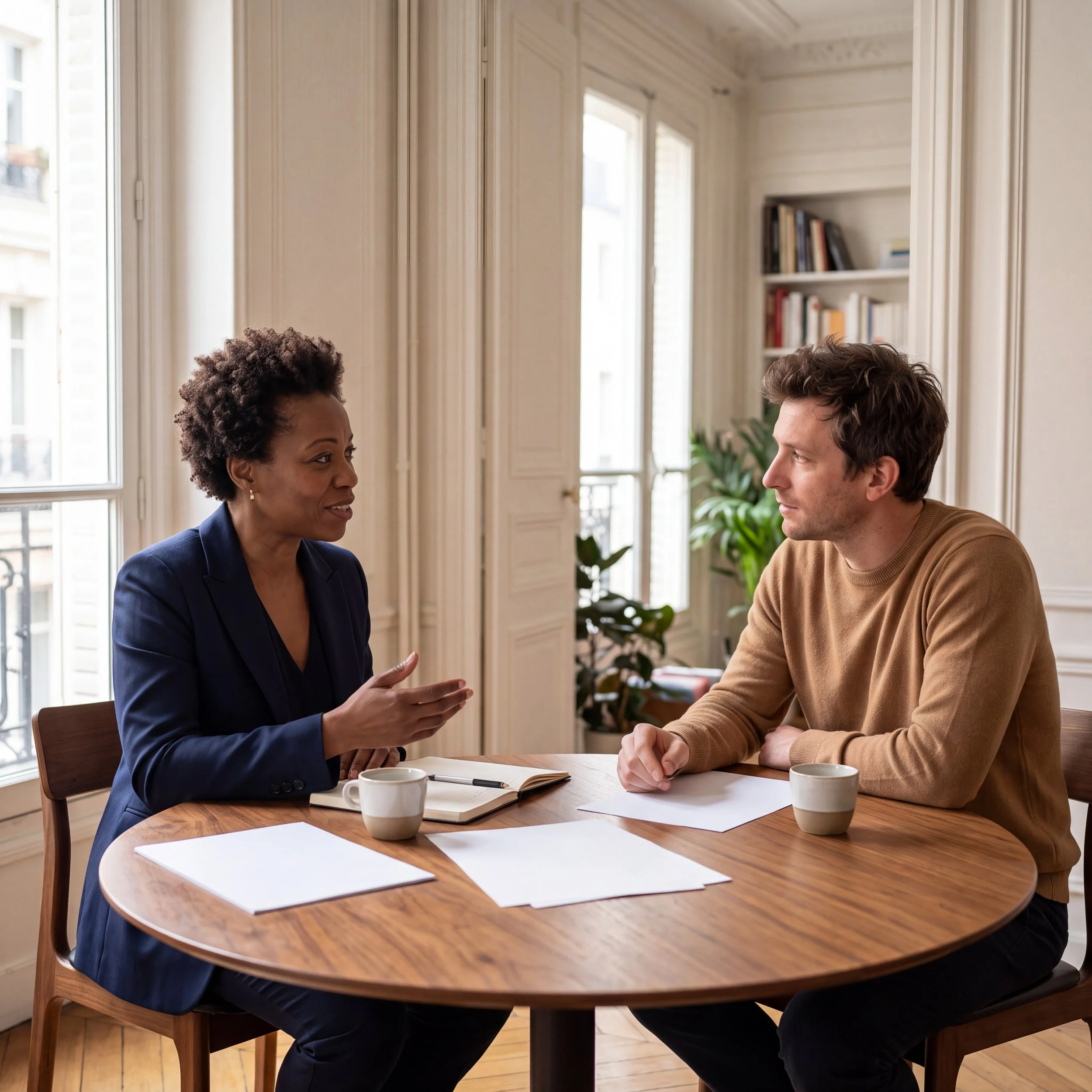 Entretien individuel de bilan de compétences entre une consultante et son client