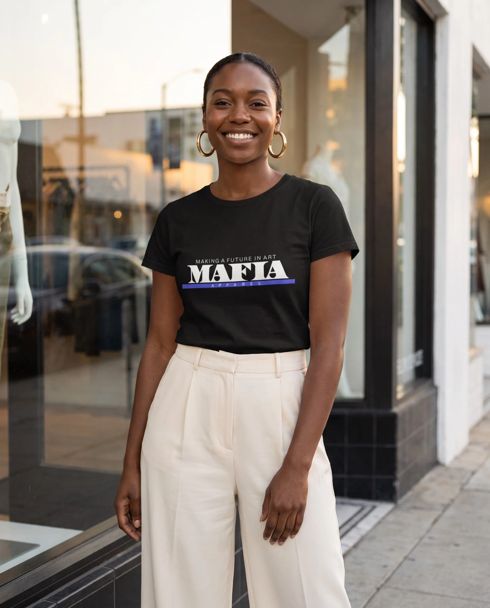 Women’s High-Waisted T-shirt - White MAFIA APPAREL Logo