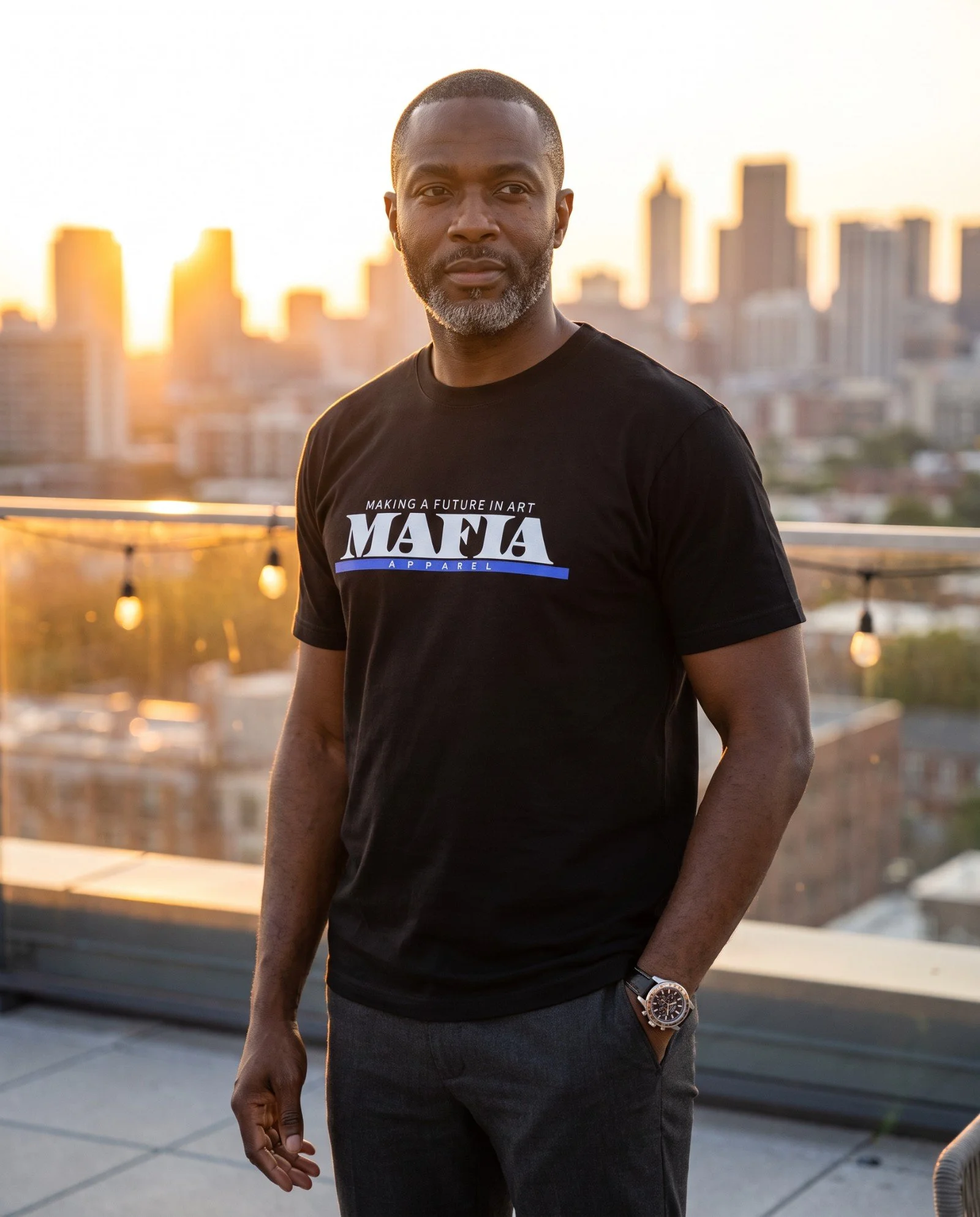 Men’s Premium Heavyweight Tee - White MAFIA APPAREL Logo - BLUE Bar