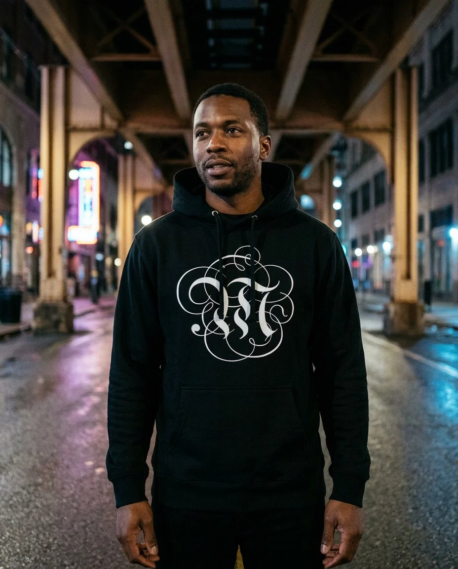Unisex Hoodie - White MADE / MAFIA APPAREL Logo - BLUE Bar