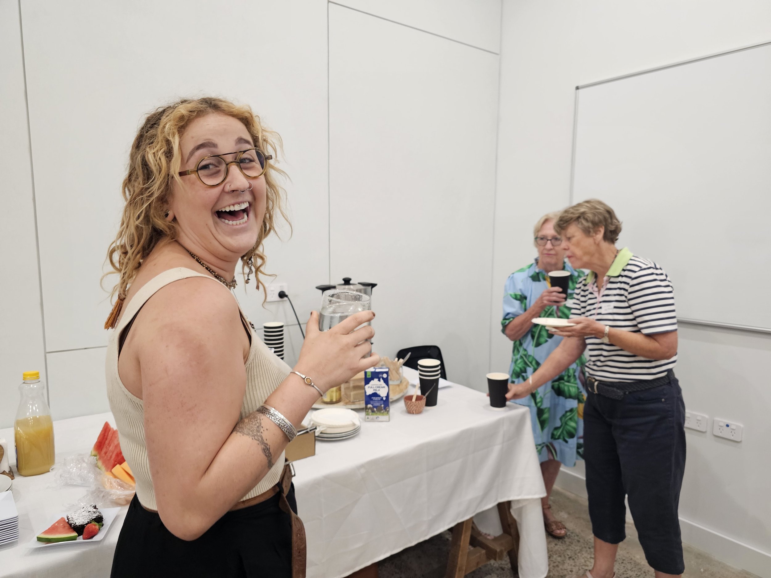 Julia Minors from Arts North West and attendees enjoying the morning tea at the workshop.jpg