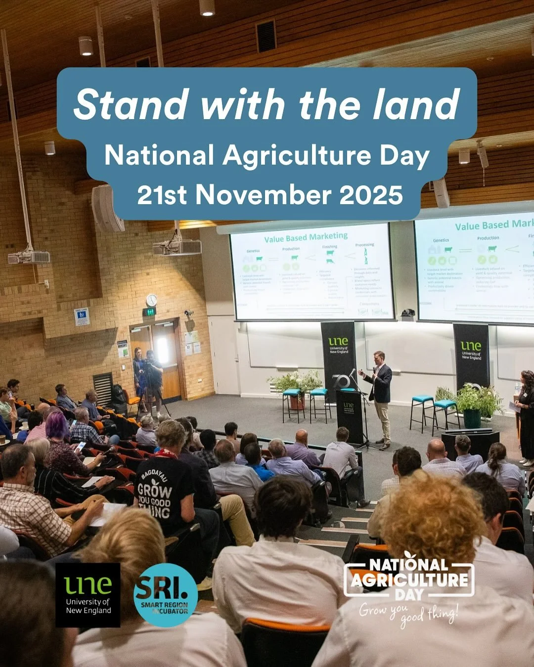 It&rsquo;s on again....National Ag Day 🌱🥩🚜 🌏 

Our annual UNE SRI Ag Day Futures Series is happening: Fri 21 Nov - this year, the theme is &ldquo;Stand with the Land&rdquo;

8:30 am&ndash;1:30 pm at the Wright Centre, UNE Armidale&hellip; and you