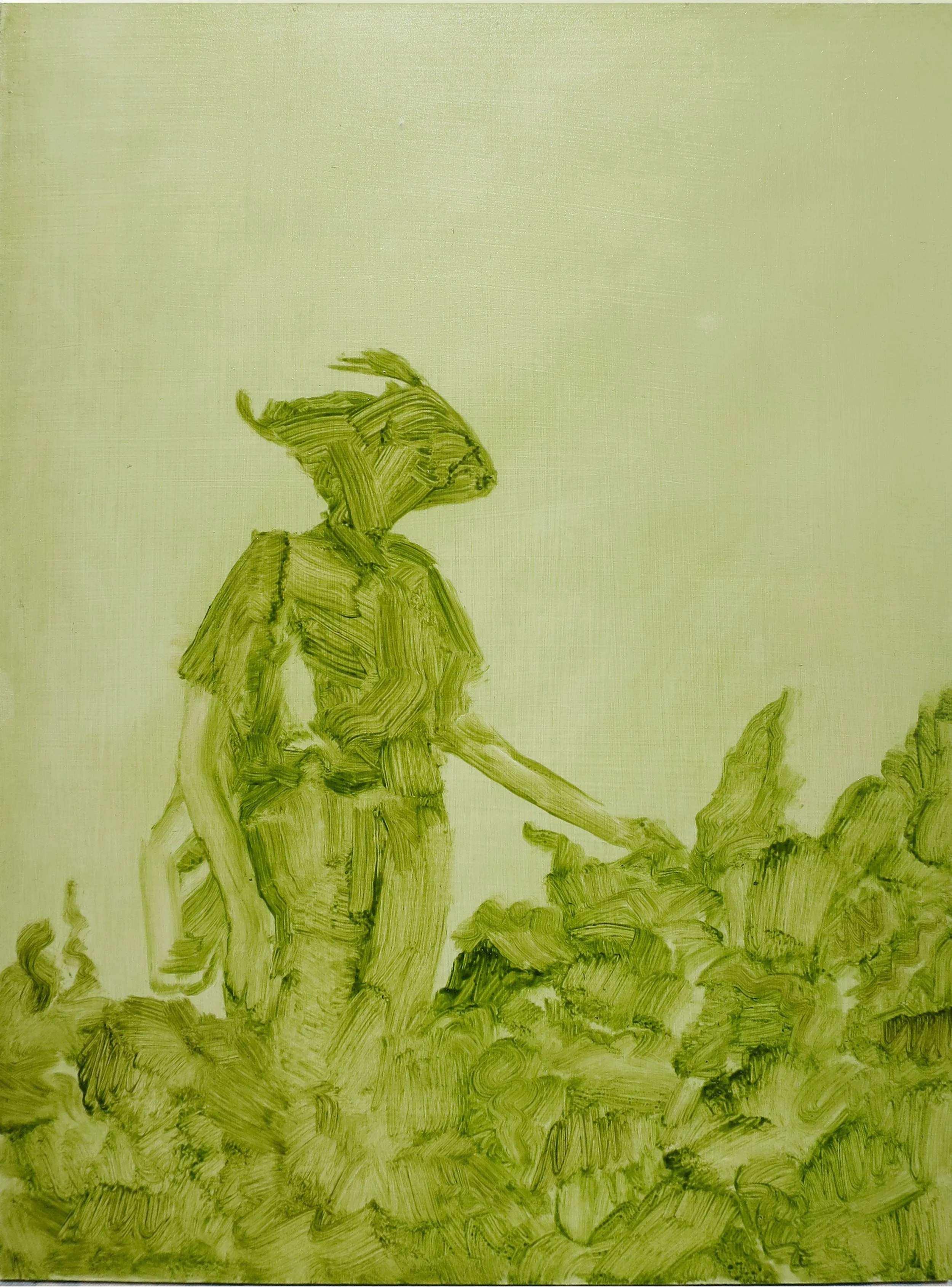 Moom as a piece of kale 2022, oil on board, 30 x 22.5cm