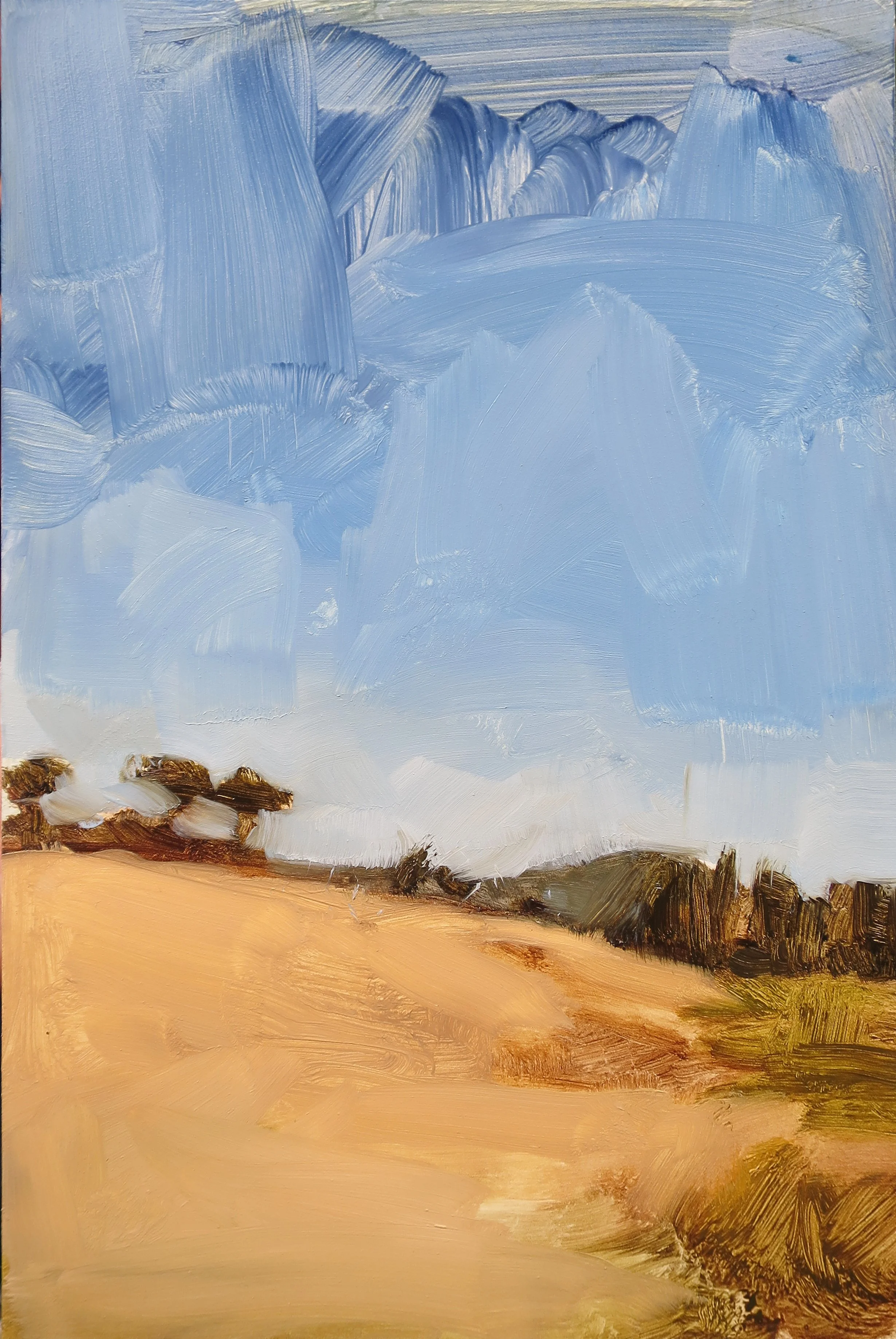 Road from Kyogle, sun 2022, oil on board, 23 x 15cm