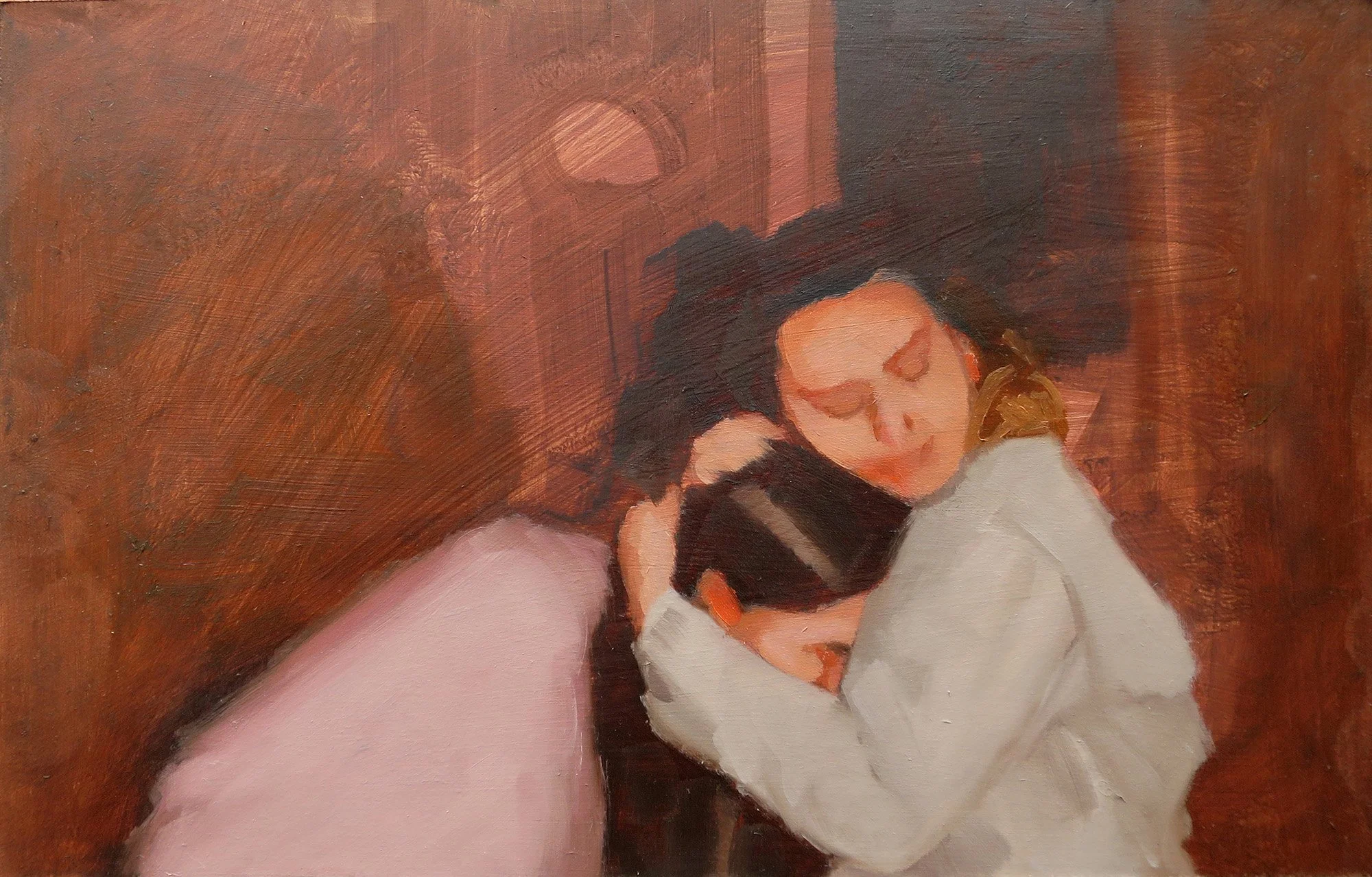 Bell and Sus, 2022, oil on board, 15 x 23 cm