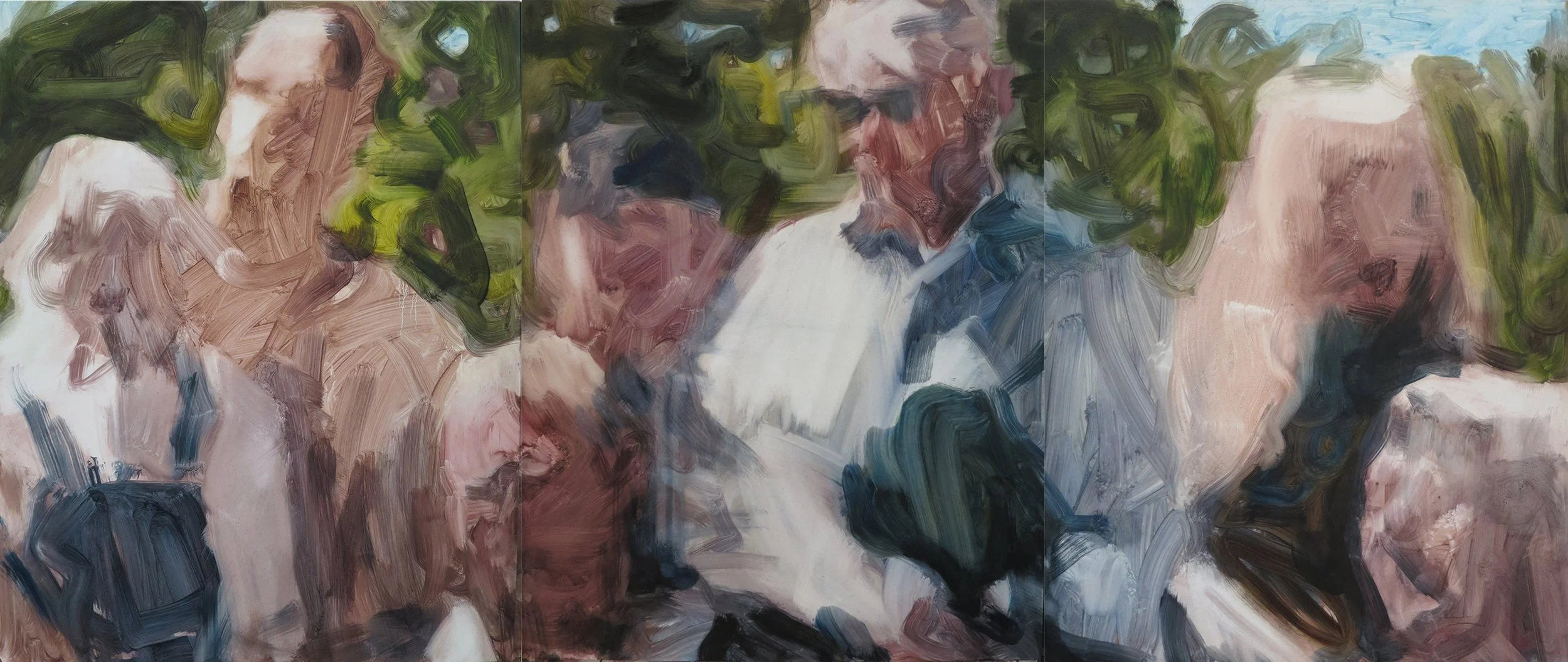 Battle of Britain pilot mask and helmet, 2025
oil on board, triptych, framed in Tasmanian oak
50.5 x 121.5 cm