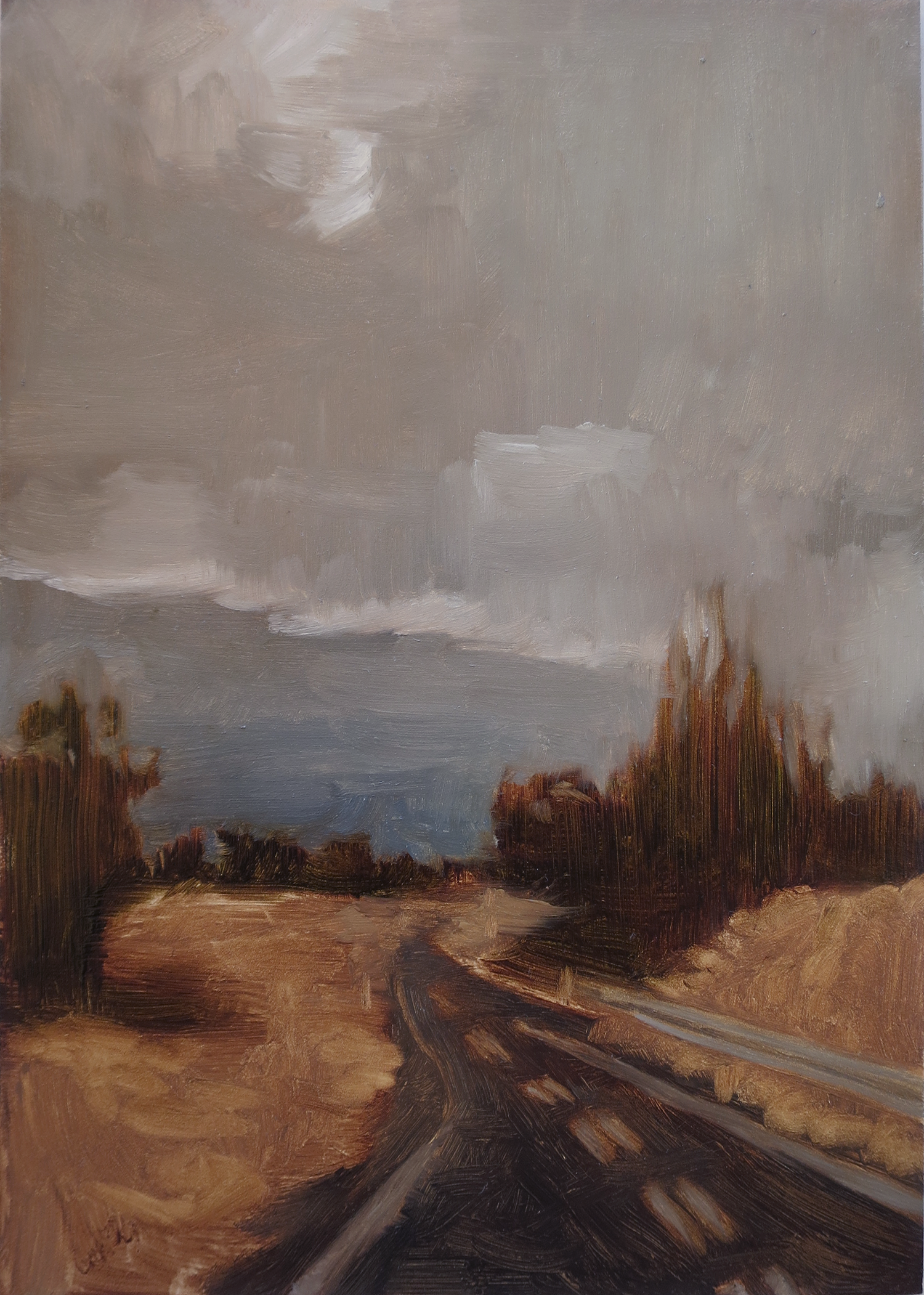 Fragment #12, 2022, oil on board, 15.3 x 20.4cm (framed size), custom framed in reclaimed hardwood