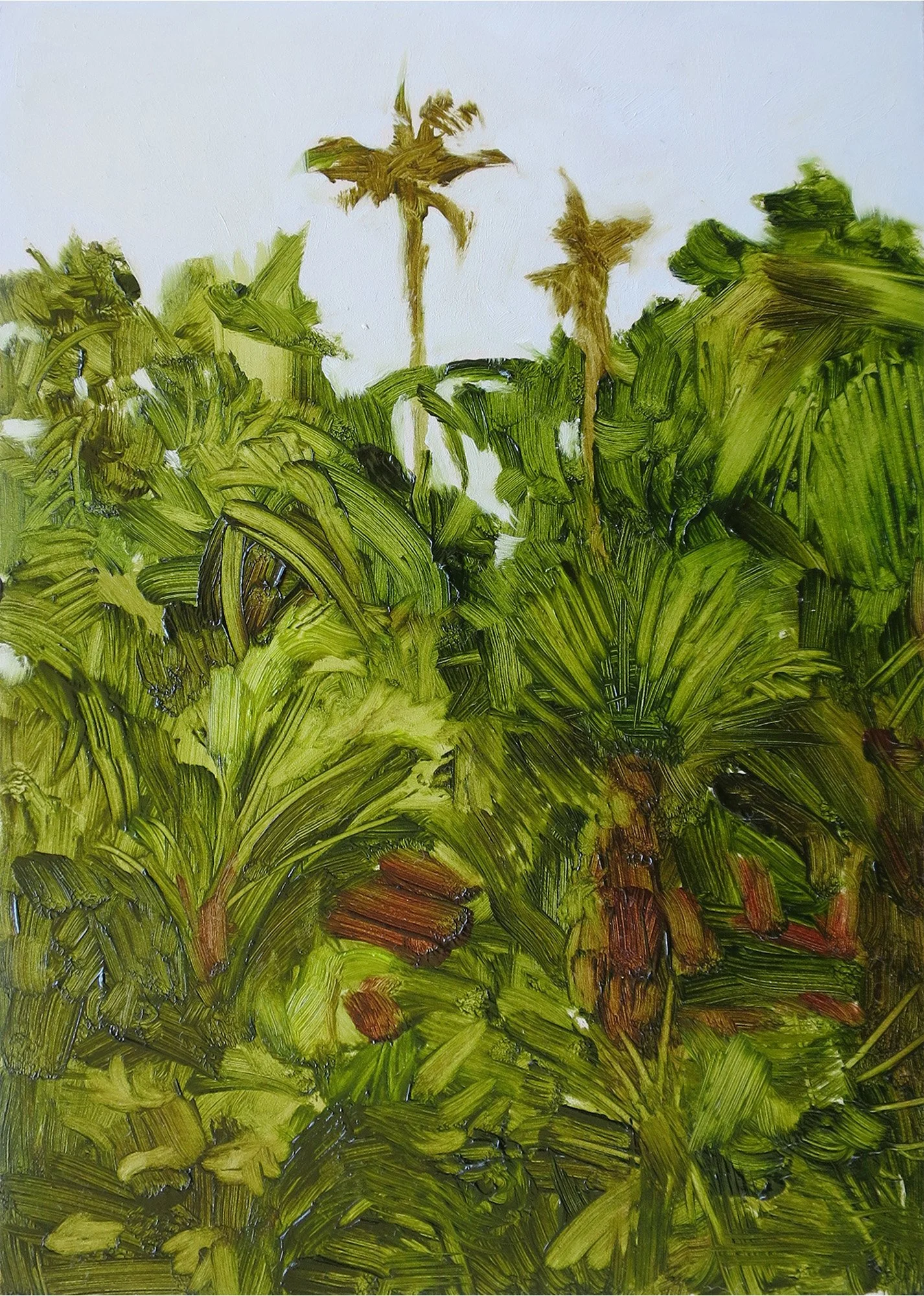 Two palms, 2022, oil on board, 17.8 x 12.7 cm