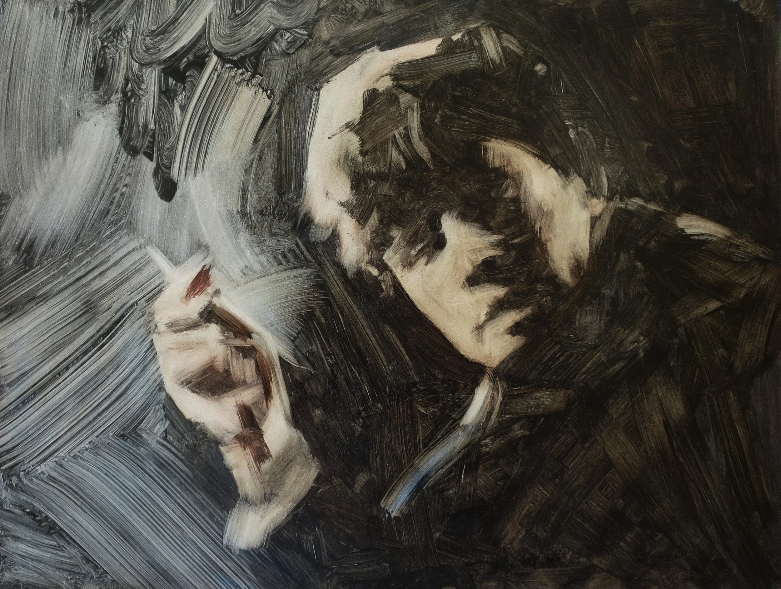 'Reverend Sidney Chambers (from Grantchester) as a suspect in George Gently', 2023, oil on board, 23 x 31cm (unframed)