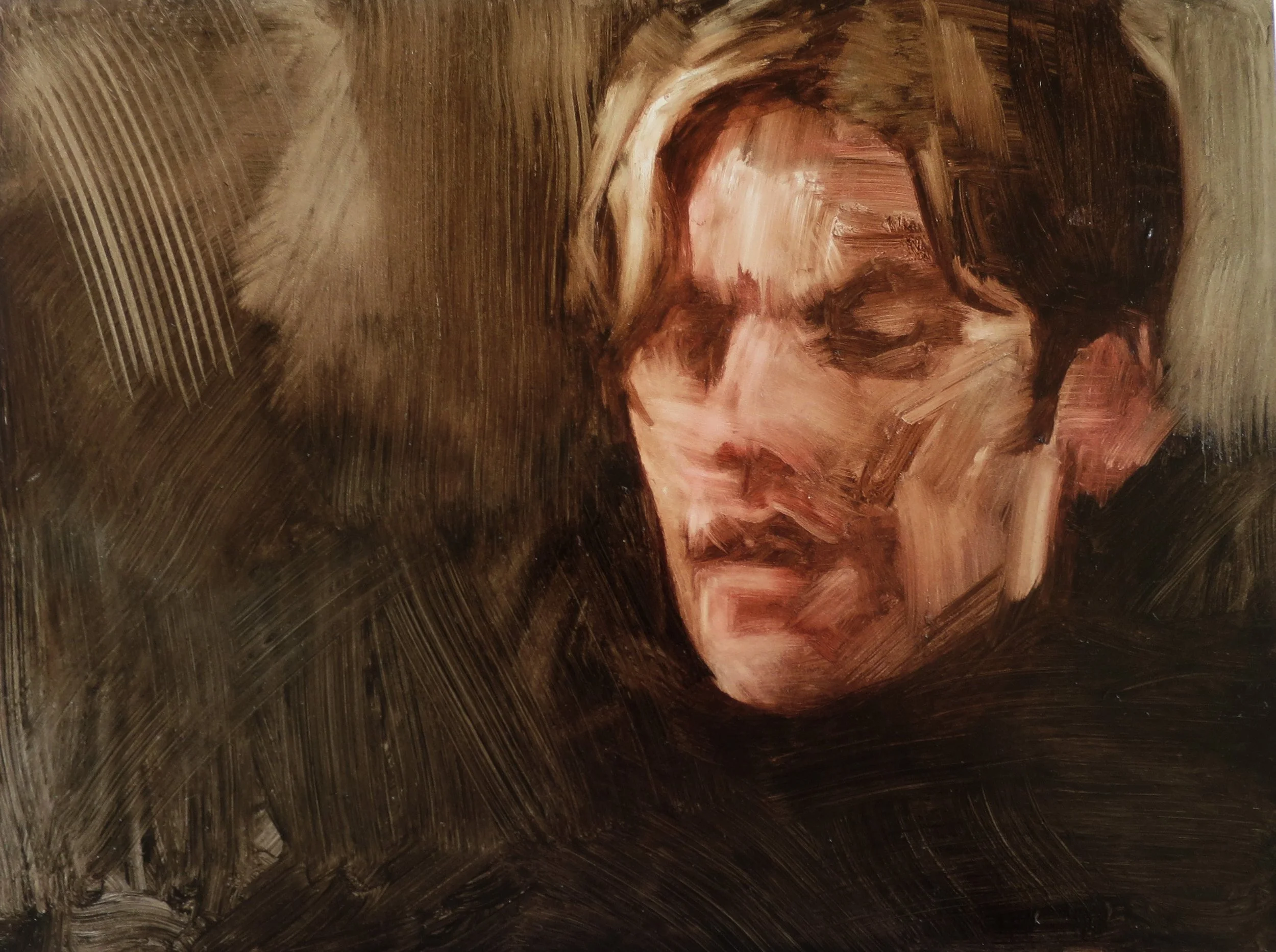 'Endeavour Morse (from Endeavour) as the murderer in George Gently, 2023, oil on board, 23 x 31cm (unframed)