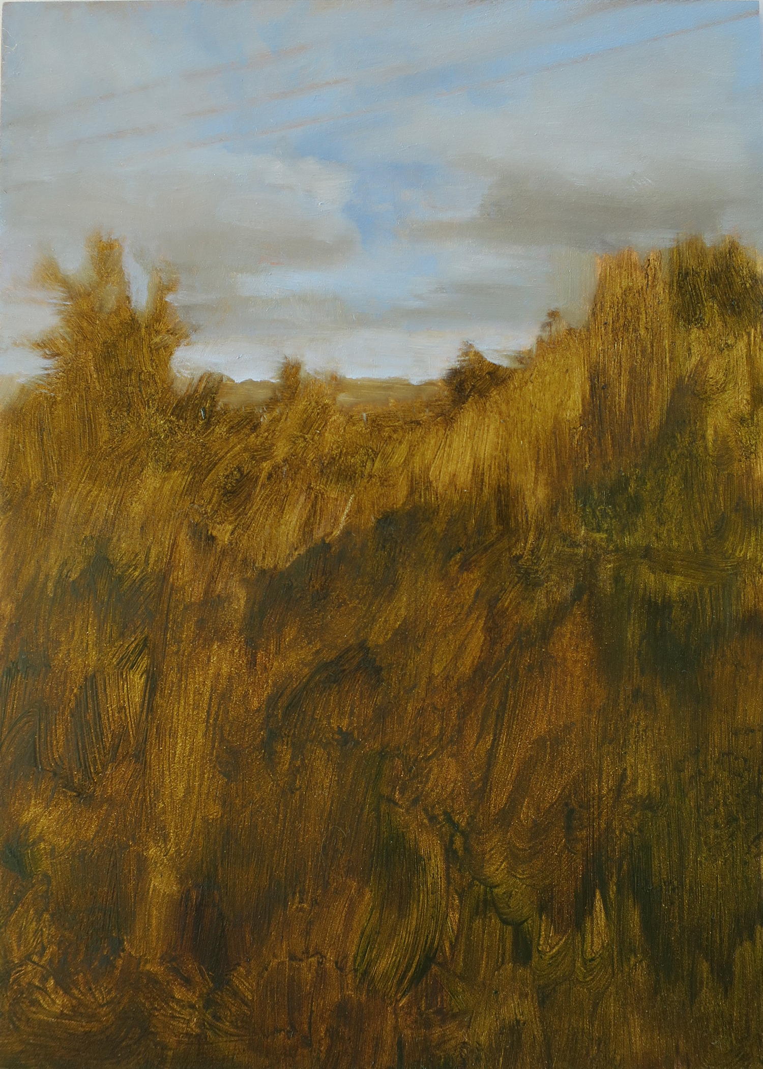 Fragment #3, 2022, oil on board, 15.3 x 20.4cm (framed size), custom framed in reclaimed hardwood
