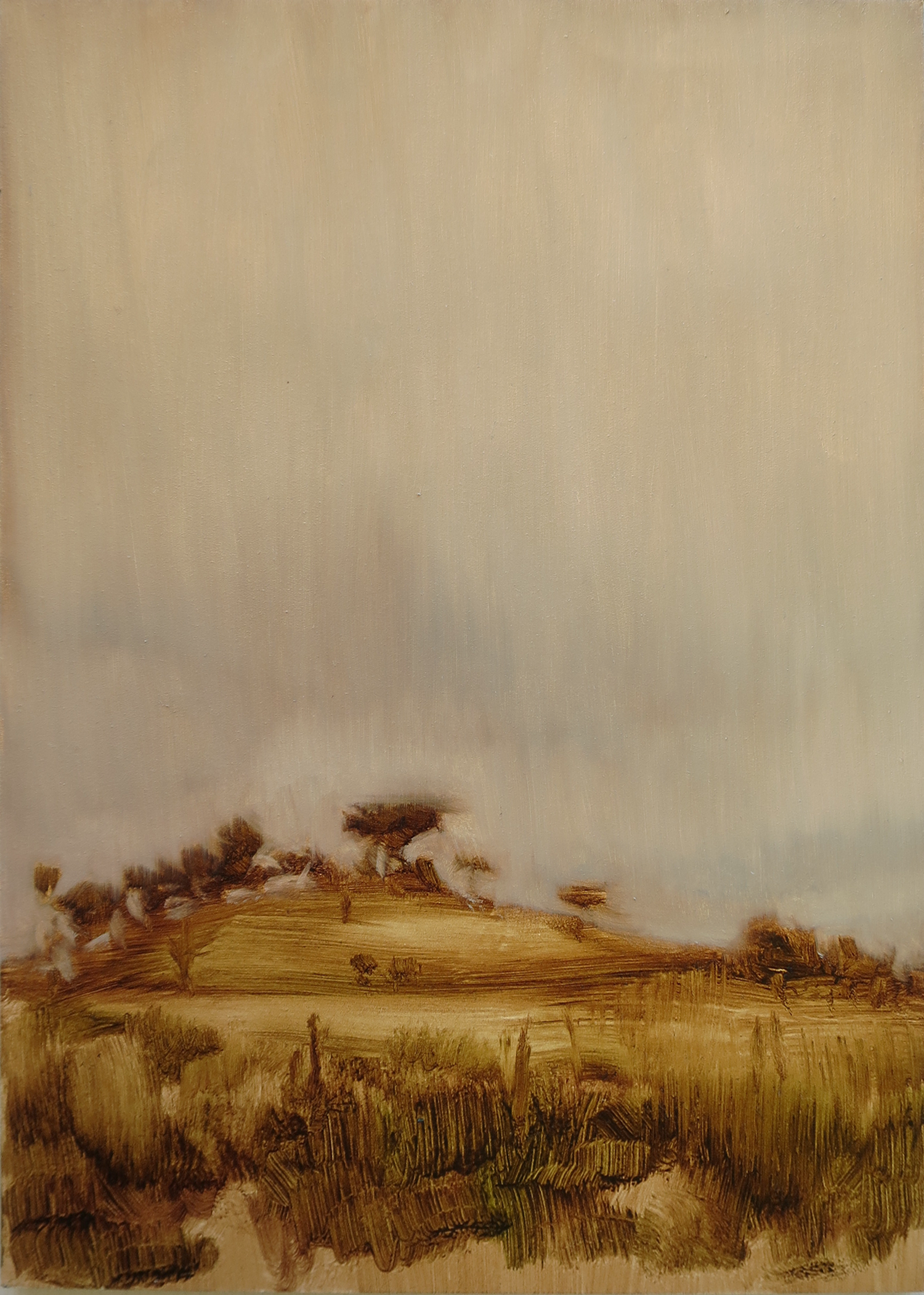 Fragment #8, 2022, oil on board, 15.3 x 20.4cm (framed size), custom framed in reclaimed hardwood