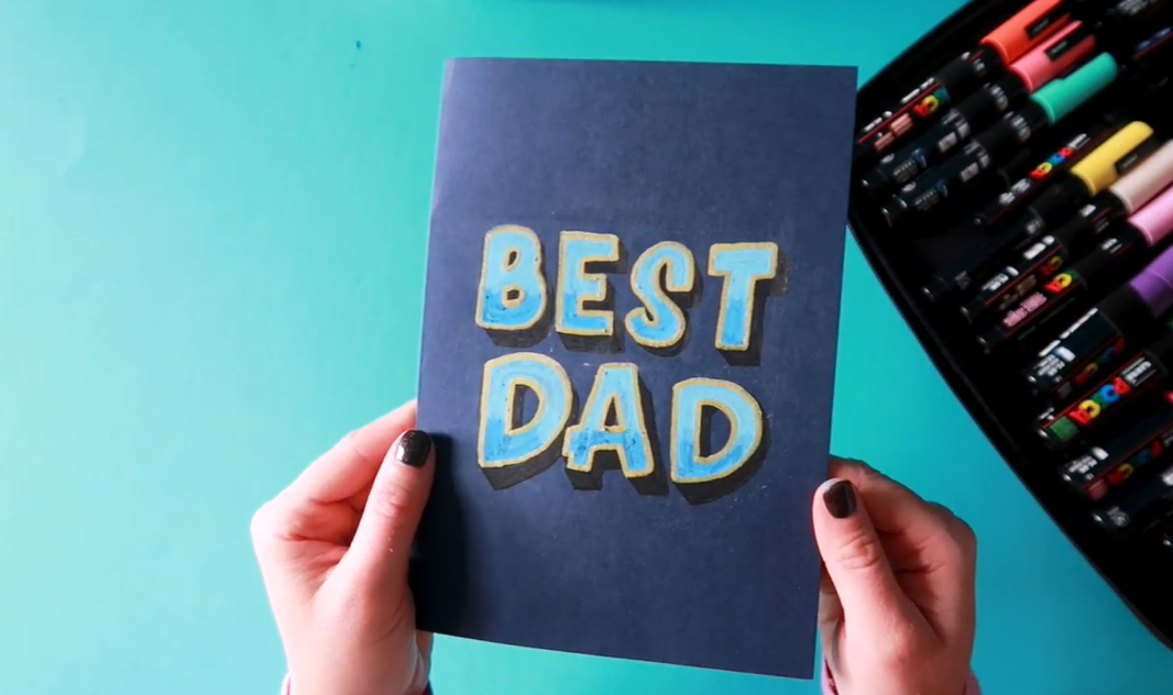 How to Make an Easy Hand-Lettered Father's Day Card (with Gradient Shading, Drop Shadow &amp; Gold Border!)
