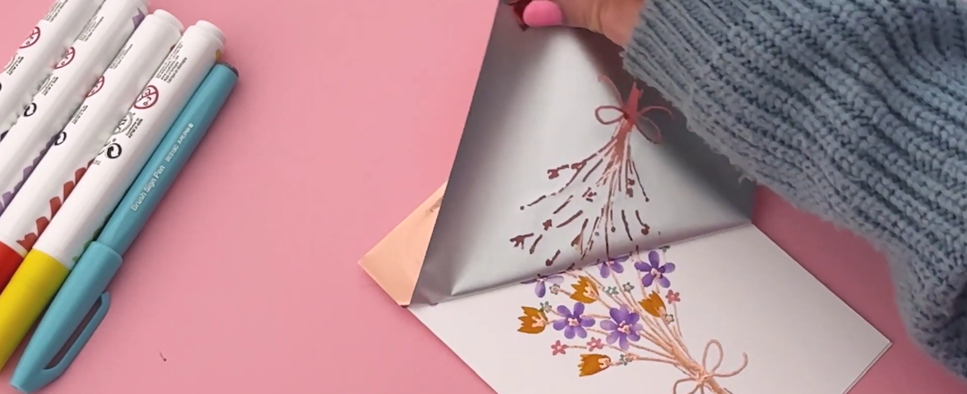 Foil reveal on handmade Mother’s Day card lettering