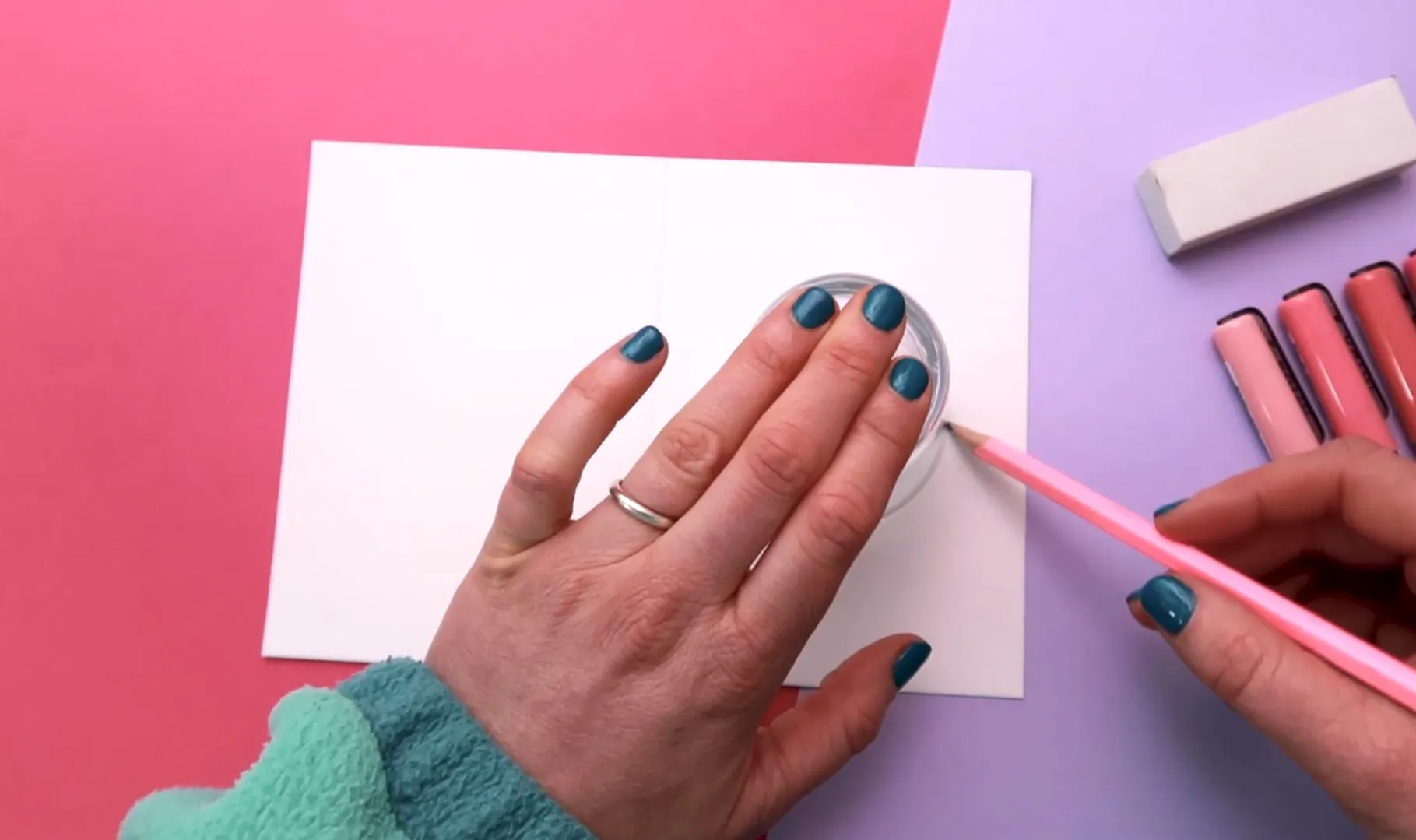 Drawing a pencil circle guide on watercolour paper for card design