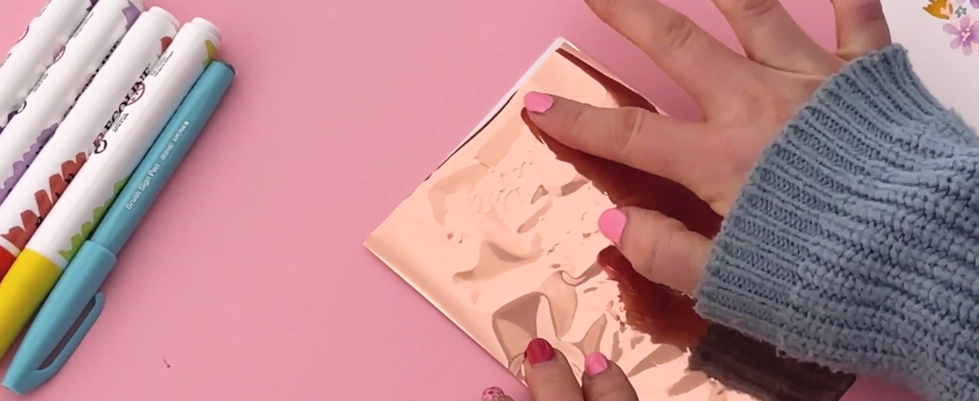 Applying foil over glue pen lettering on handmade card