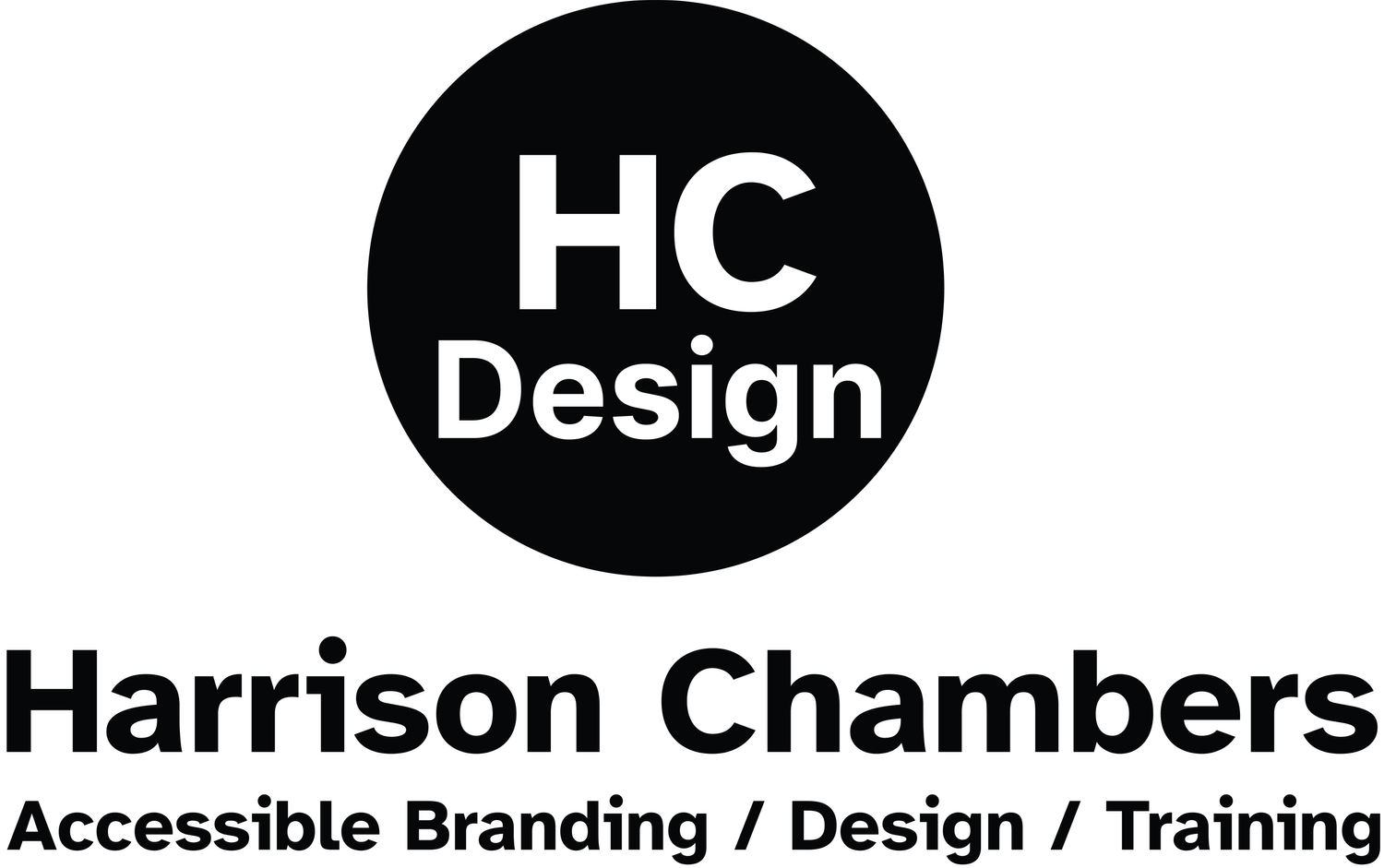 HC Design logo with the text “Harrison Chambers – Accessible Branding, Design and Training”