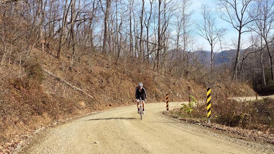 Barry at the top of Squirrel Creek Road.  The steep part is behind him.