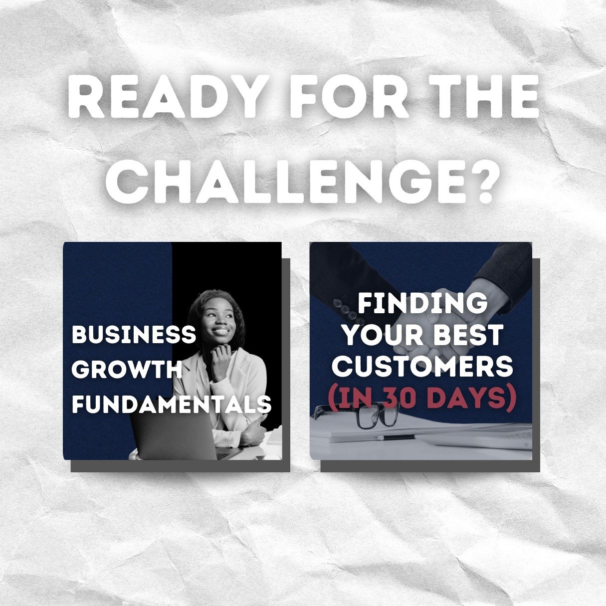 Our Challenges for May are OPEN! 🌟

Knowing where to make moves in your business can be tough, believe us - We know!

Whether you are considering starting a business - that is all about high-growth and momentum and you want to gain clarity on what y