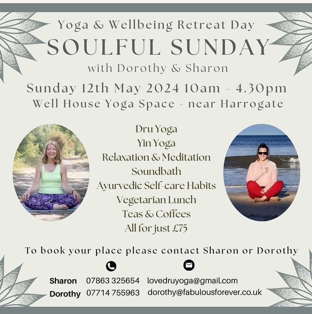 Sometimes it&rsquo;s nice to have something to look forward to don&rsquo;t you think?

Sharonc Dru at Yoga Life and Wellbeing
and I have been busy planning the finer details of a &ldquo;Soulful Sunday&rdquo; yoga and wellbeing day retreat

Do you fan