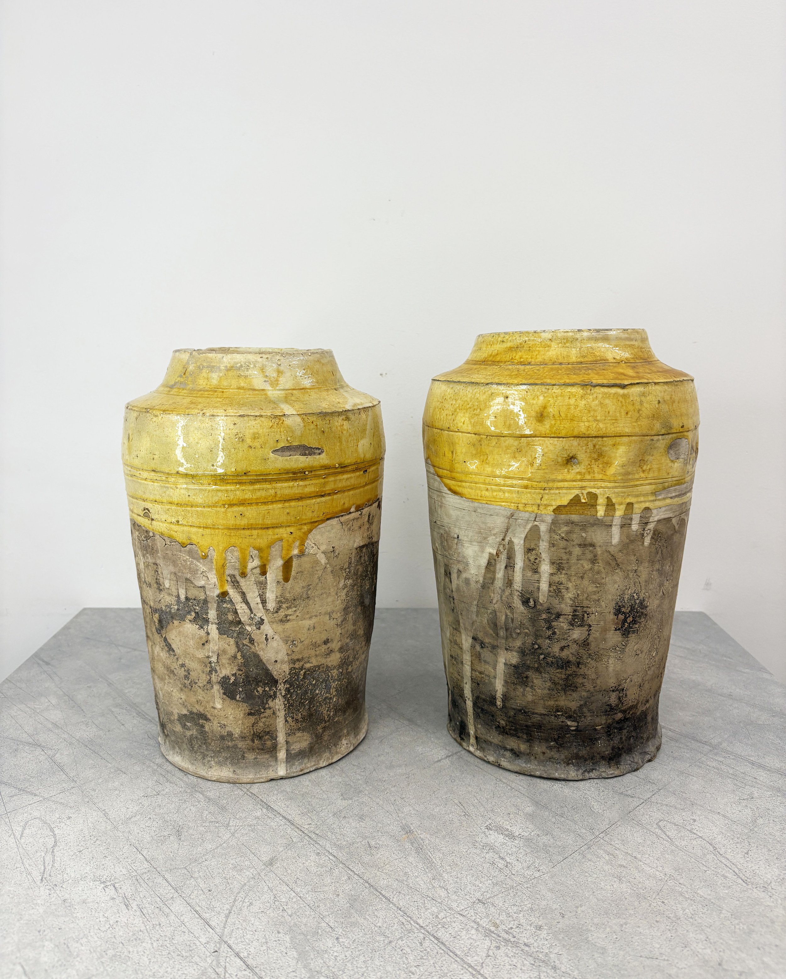 2 antique Italian yellow glazed vases