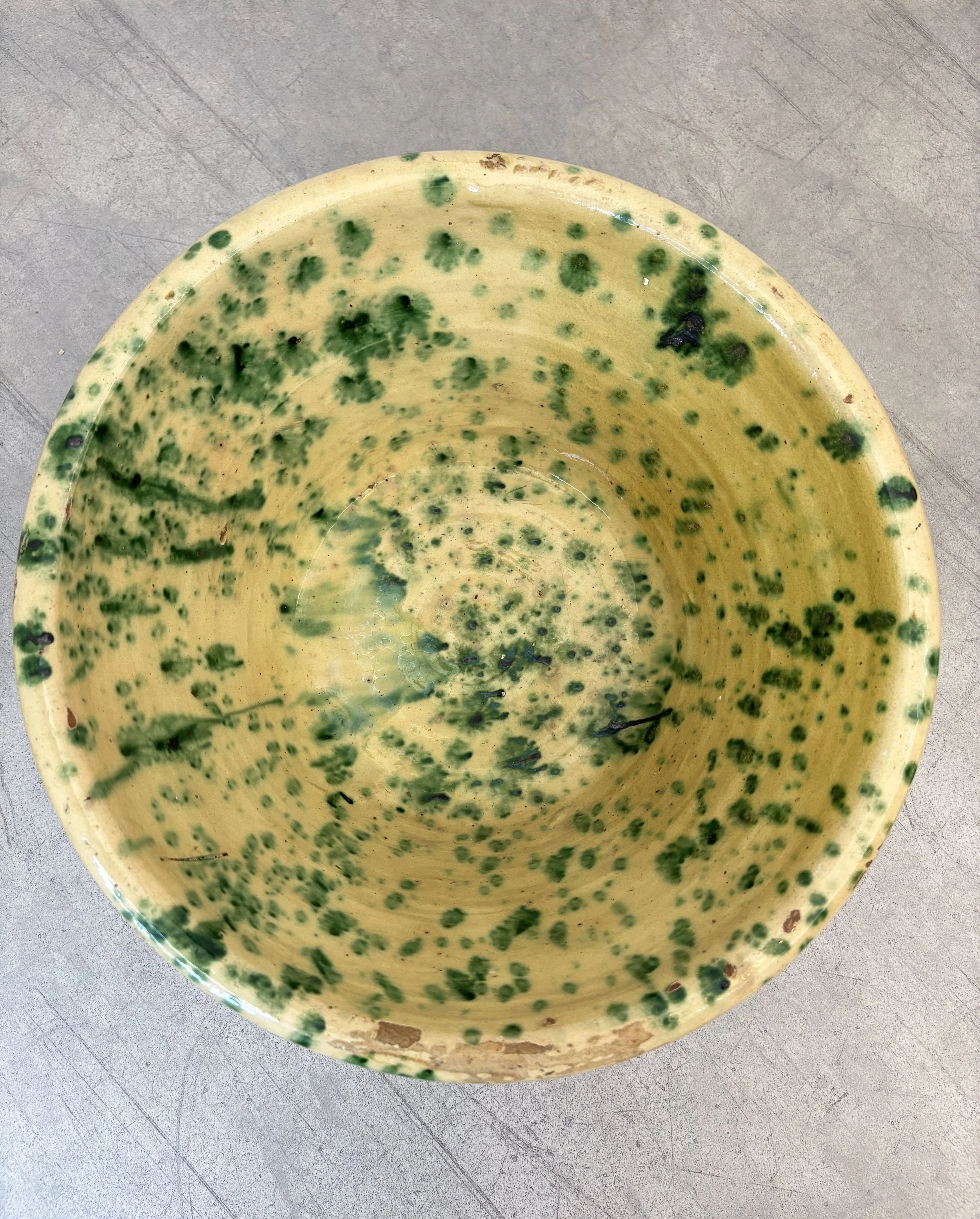 vintage green splatter glaze bowl